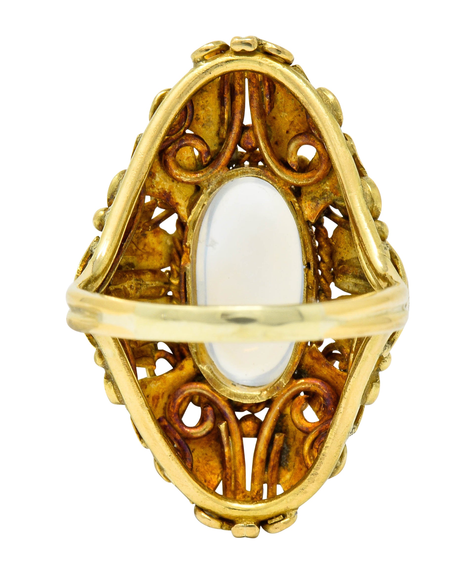 Arts & Crafts Moonstone 18 Karat Gold Layered Foliate Ring - Wilson's Estate Jewelry