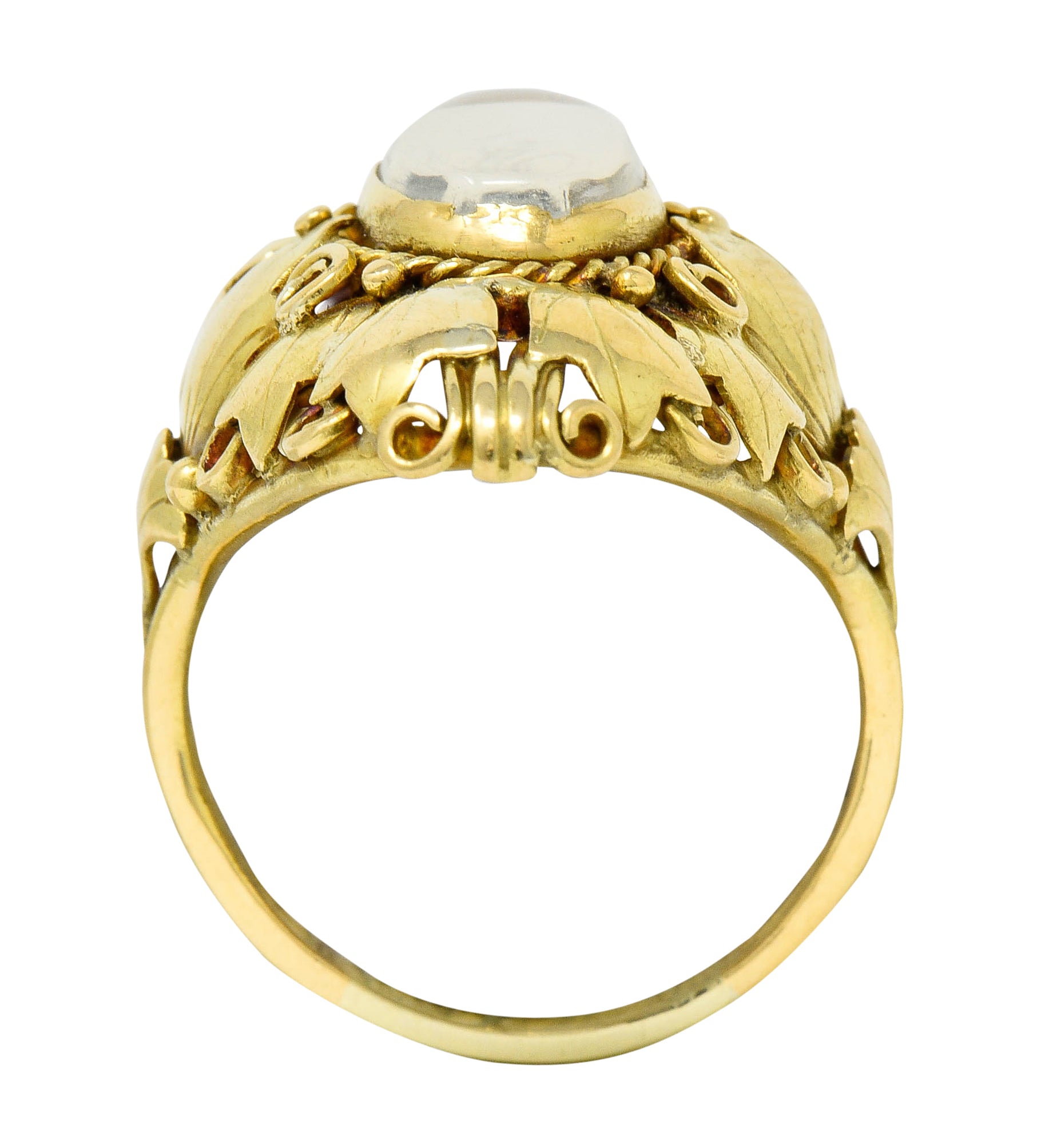 Arts & Crafts Moonstone 18 Karat Gold Layered Foliate Ring - Wilson's Estate Jewelry