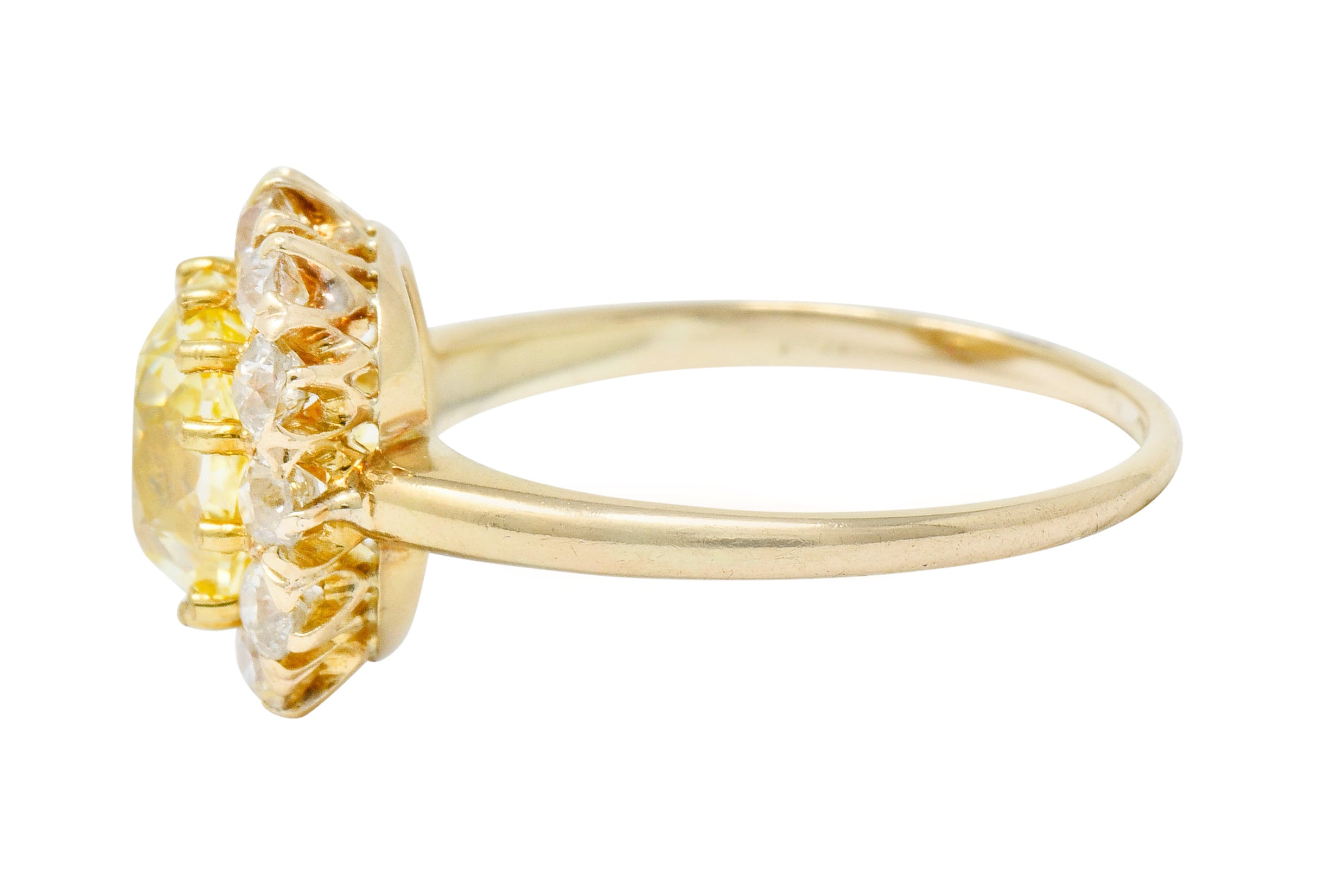 Victorian 2.59 CTW Fancy Yellow Diamond 14 Karat Gold Cluster Engagement Ring GIA Wilson's Estate Jewelry