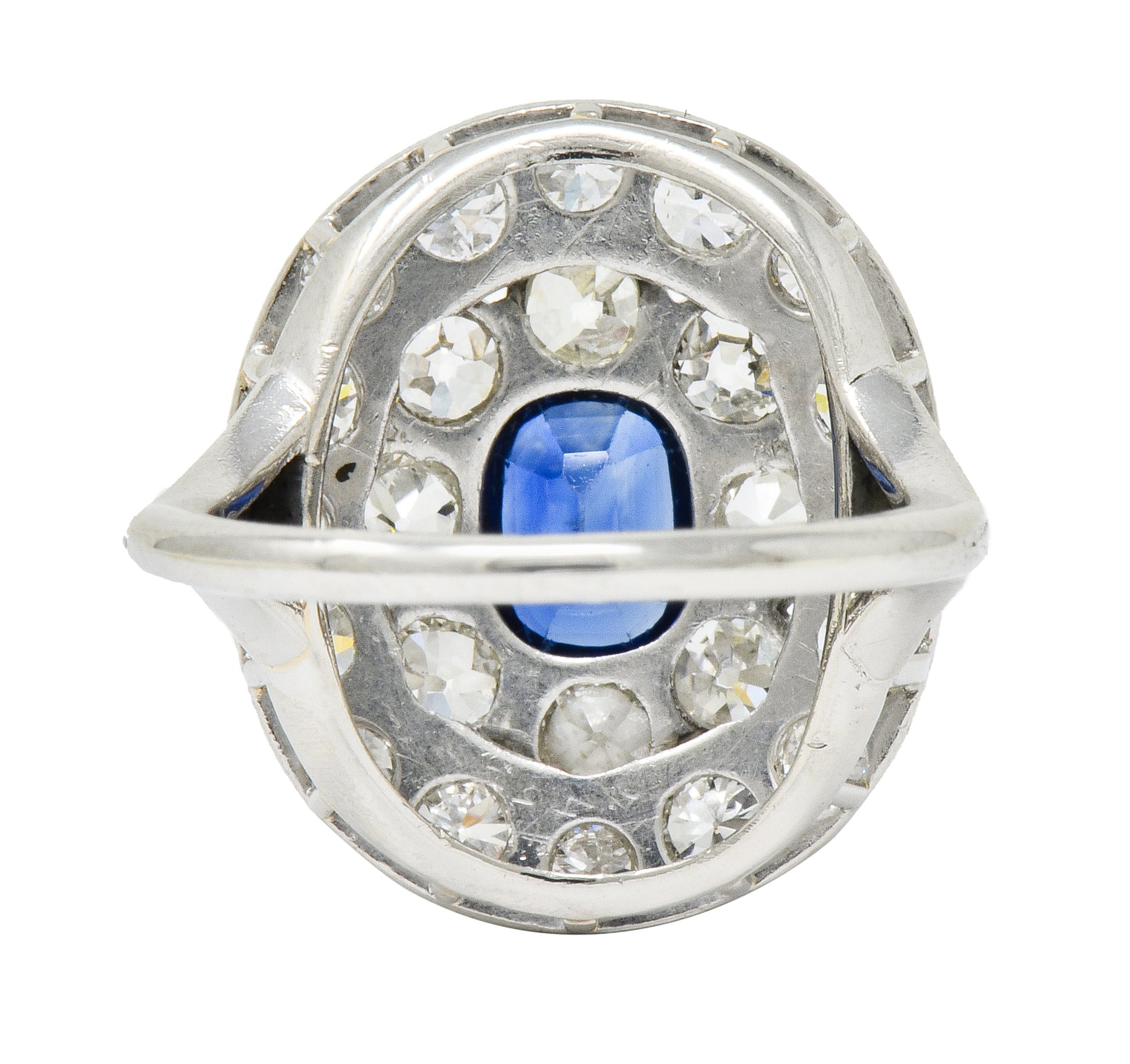 Art Deco 3.18 CTW Sapphire Diamond Platinum Cluster Dinner Ring - Wilson's Estate Jewelry