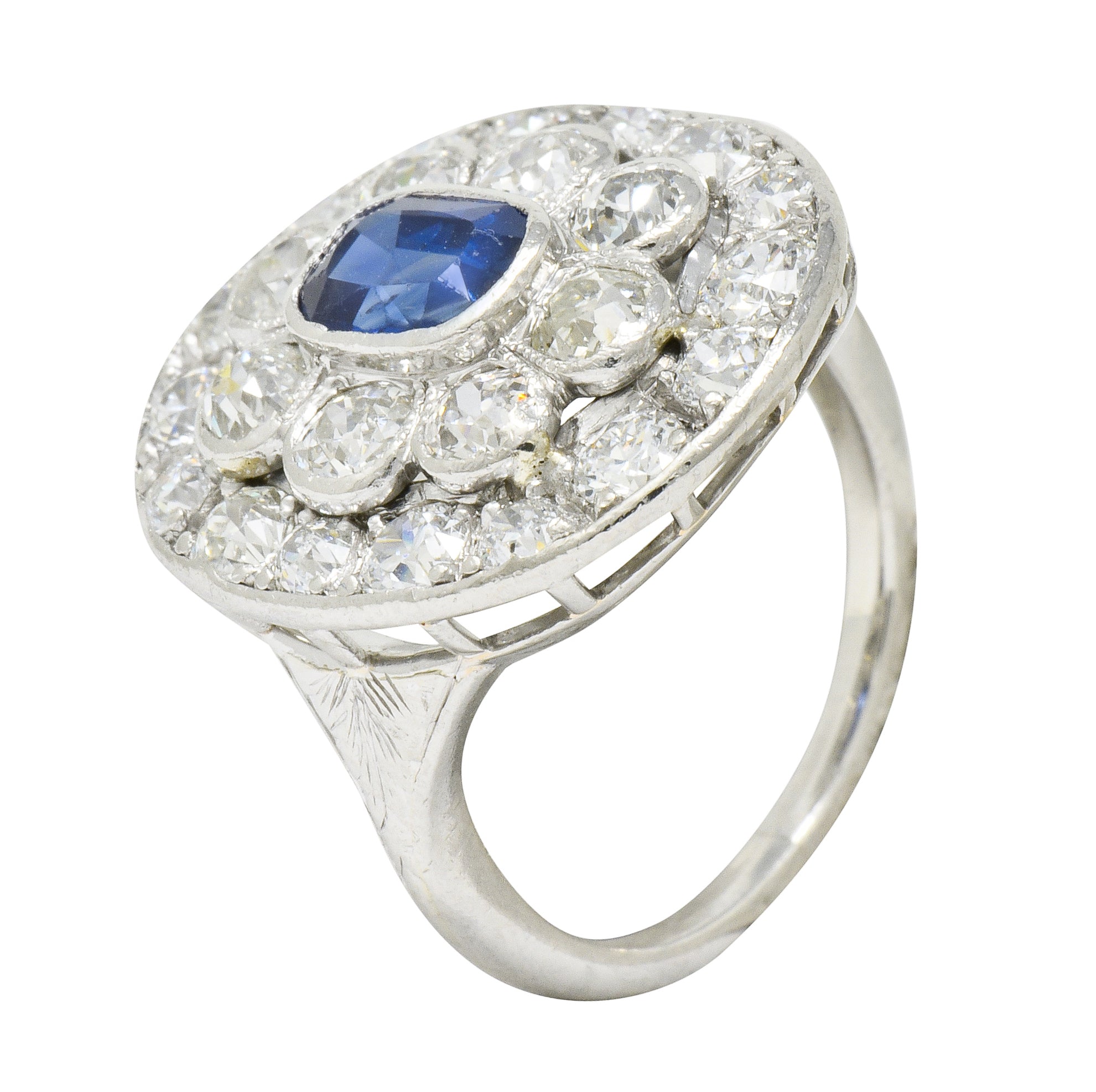 Art Deco 3.18 CTW Sapphire Diamond Platinum Cluster Dinner Ring - Wilson's Estate Jewelry