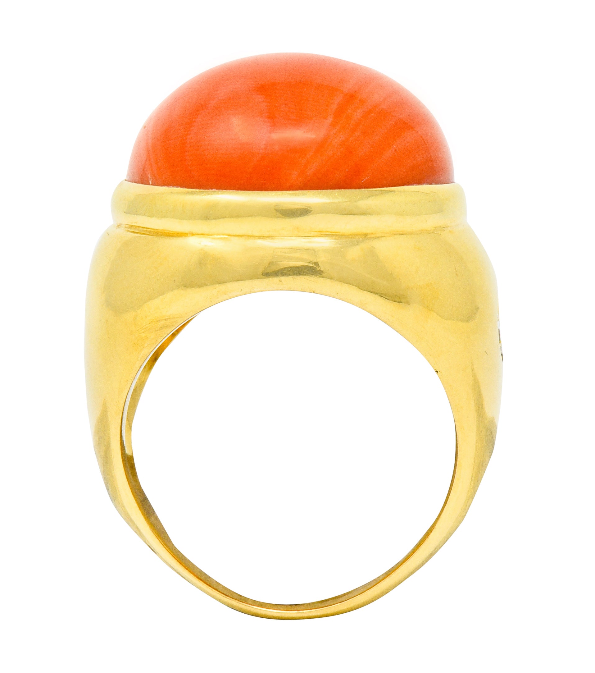 Jacent Vintage Coral Diamond 18 Karat Gold Unisex Cabochon Gemstone Ring - Wilson's Estate Jewelry