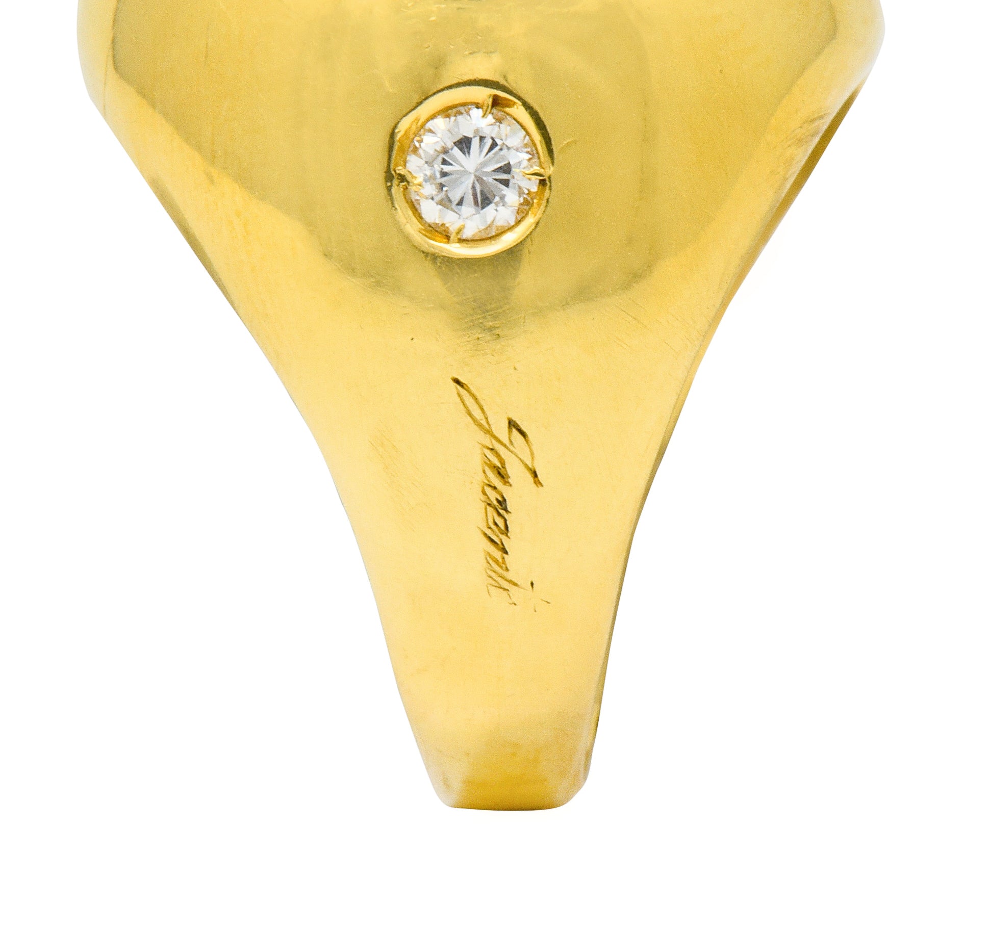 Jacent Vintage Coral Diamond 18 Karat Gold Unisex Cabochon Gemstone Ring - Wilson's Estate Jewelry