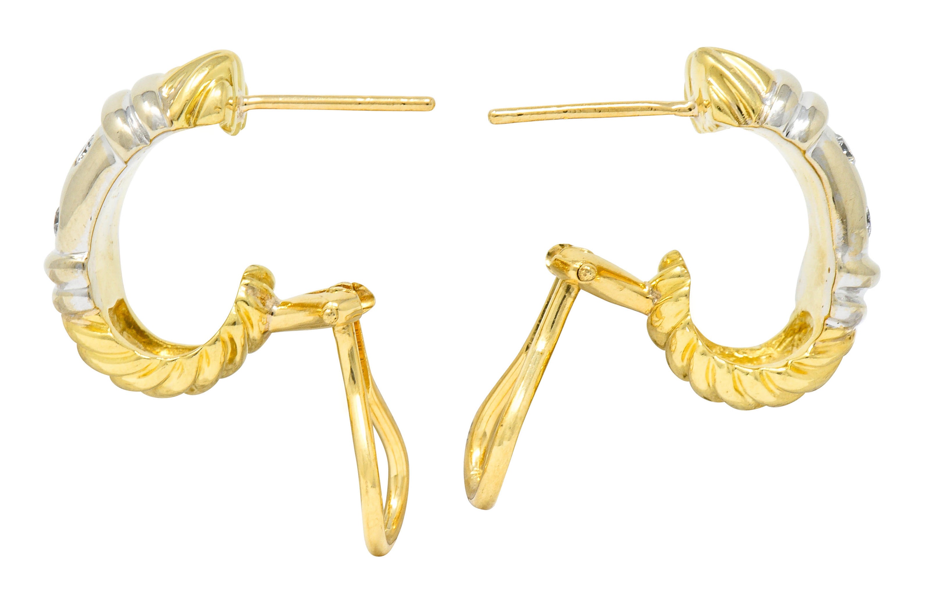 David Yurman Diamond 18 Karat Yellow And White Gold Metro J Hoop EarringsEarrings - Wilson's Estate Jewelry