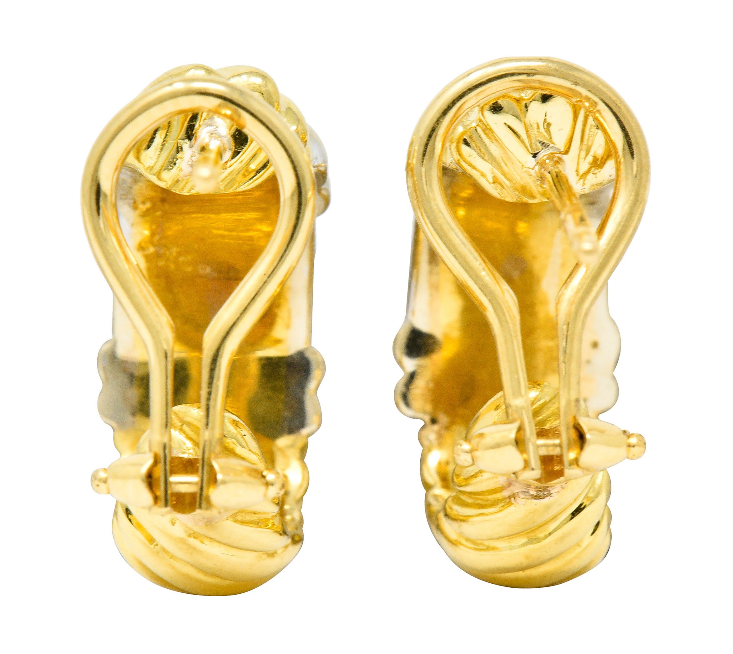 David Yurman Diamond 18 Karat Yellow And White Gold Metro J Hoop EarringsEarrings - Wilson's Estate Jewelry