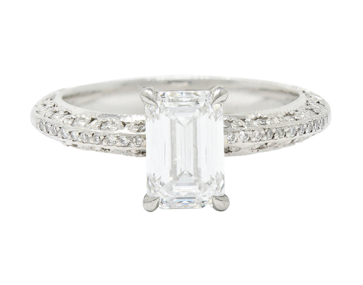 Tacori 1.81 CTW Emerald Cut Diamond Platinum Crescent Engagement Ring GIARing - Wilson's Estate Jewelry