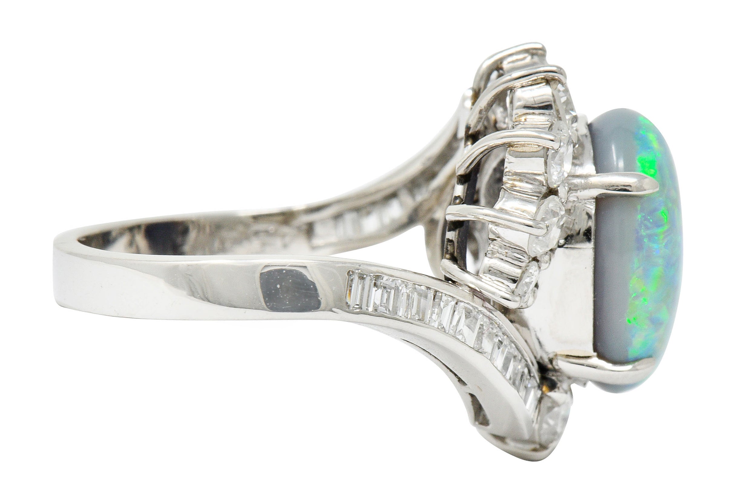 Vibrant Opal Diamond Platinum Cluster Bypass RingRing - Wilson's Estate Jewelry