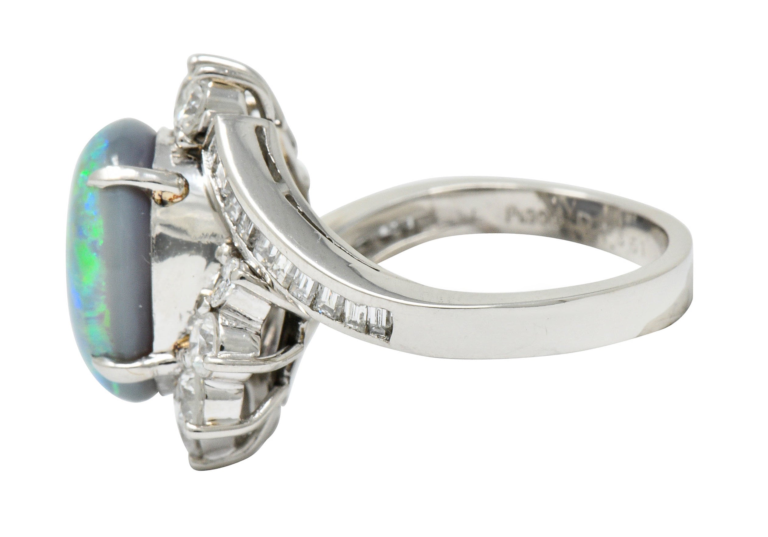 Vibrant Opal Diamond Platinum Cluster Bypass RingRing - Wilson's Estate Jewelry