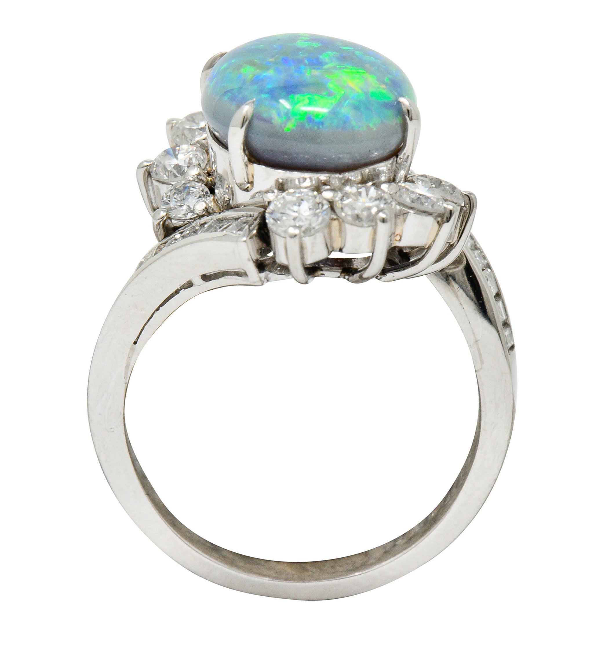 Vibrant Opal Diamond Platinum Cluster Bypass RingRing - Wilson's Estate Jewelry