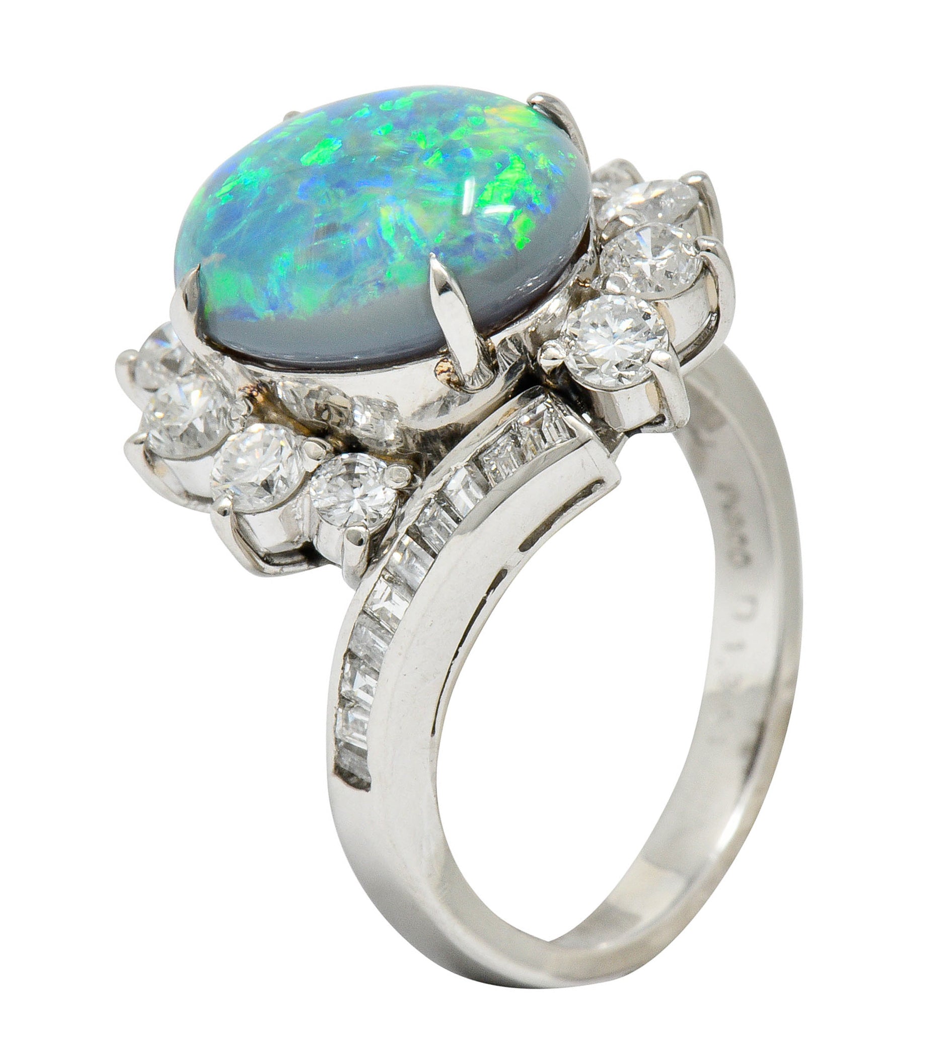 Vibrant Opal Diamond Platinum Cluster Bypass RingRing - Wilson's Estate Jewelry