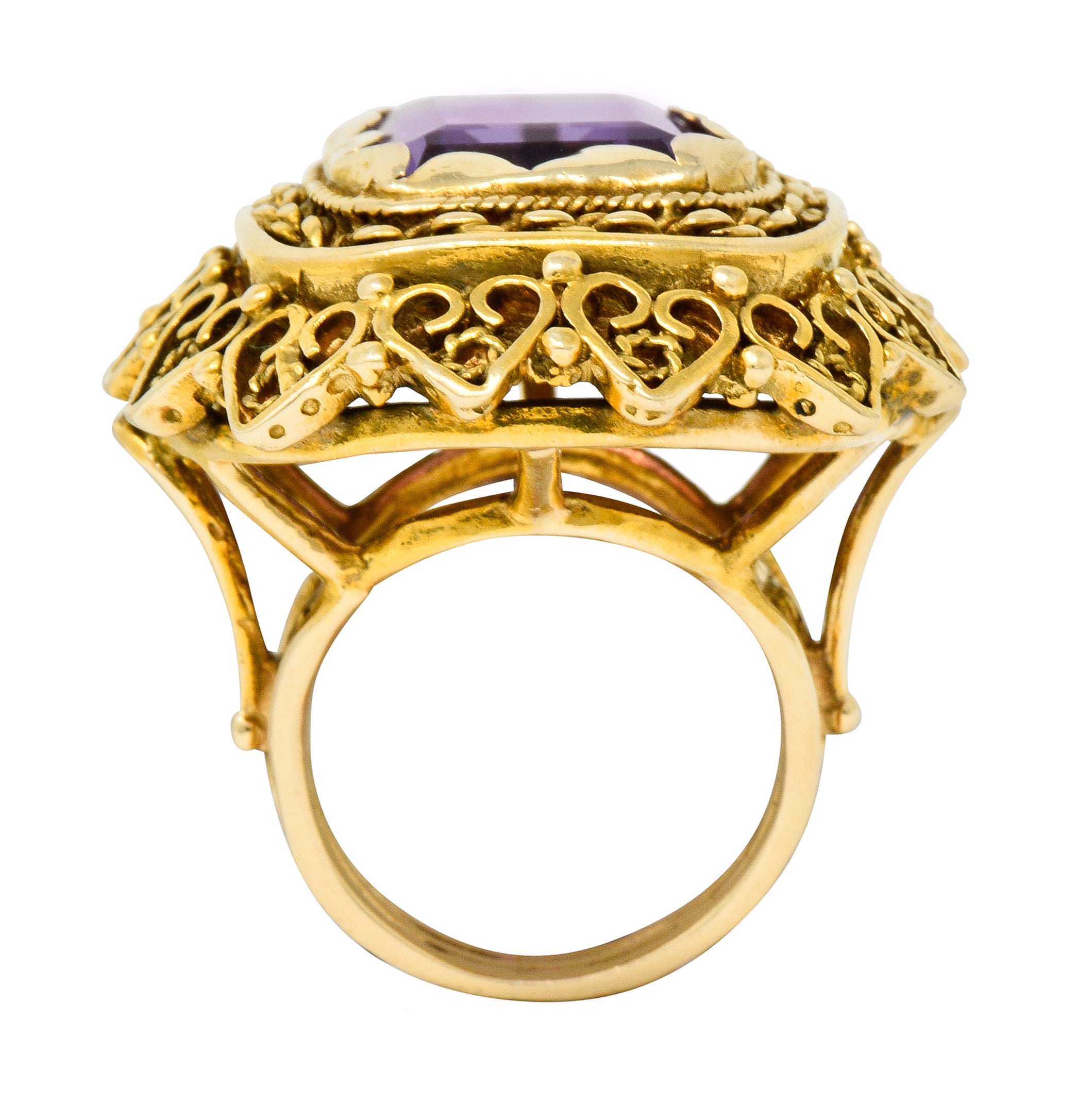 Vintage 13.64 CTW Emerald Cut Amethyst 14 Karat Gold Cocktail Ring - Wilson's Estate Jewelry