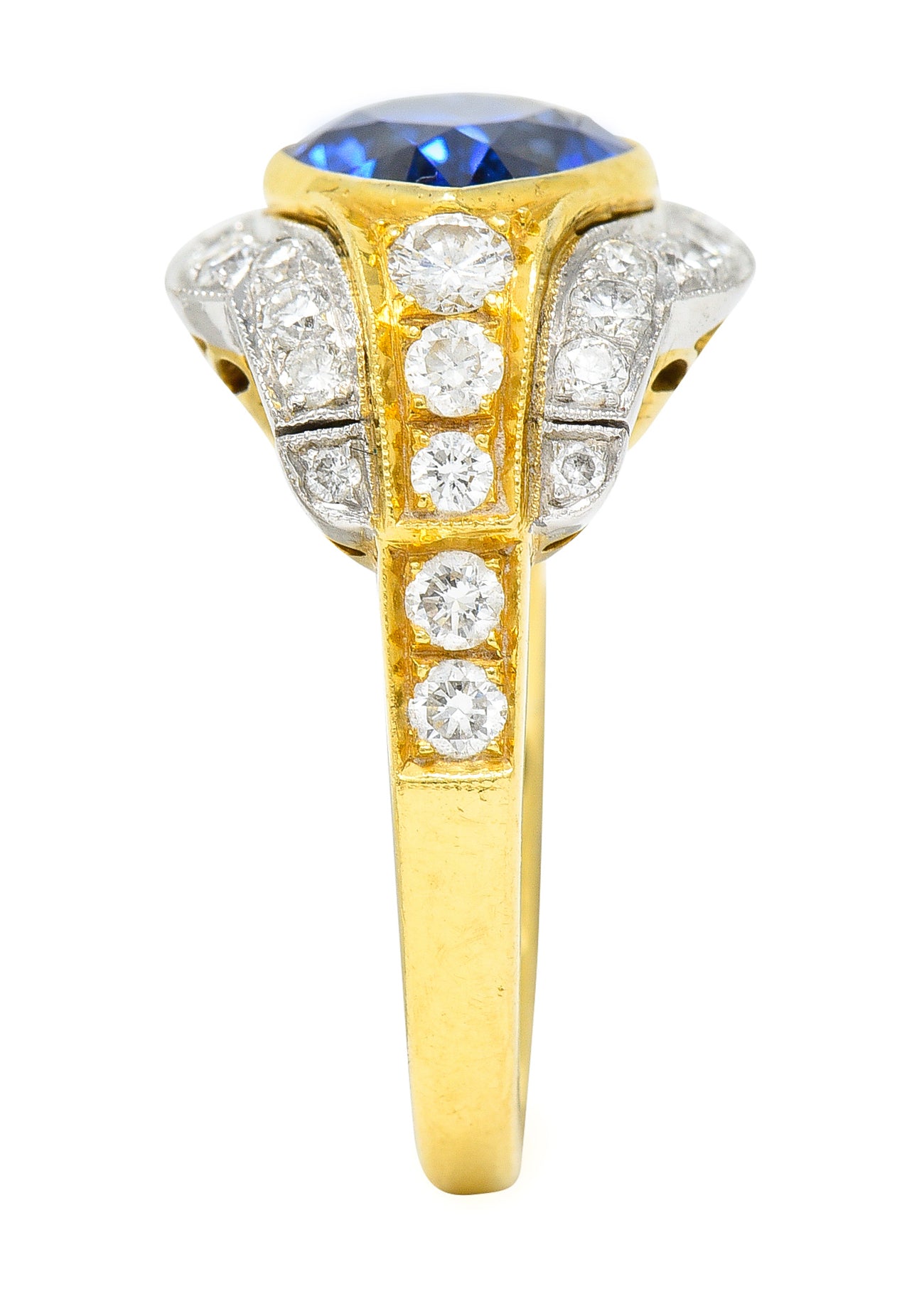 Vintage 5.71 CTW Ceylon Sapphire Diamond 18 Karat Two-Tone Gold Gemstone Ring Wilson's Estate Jewelry