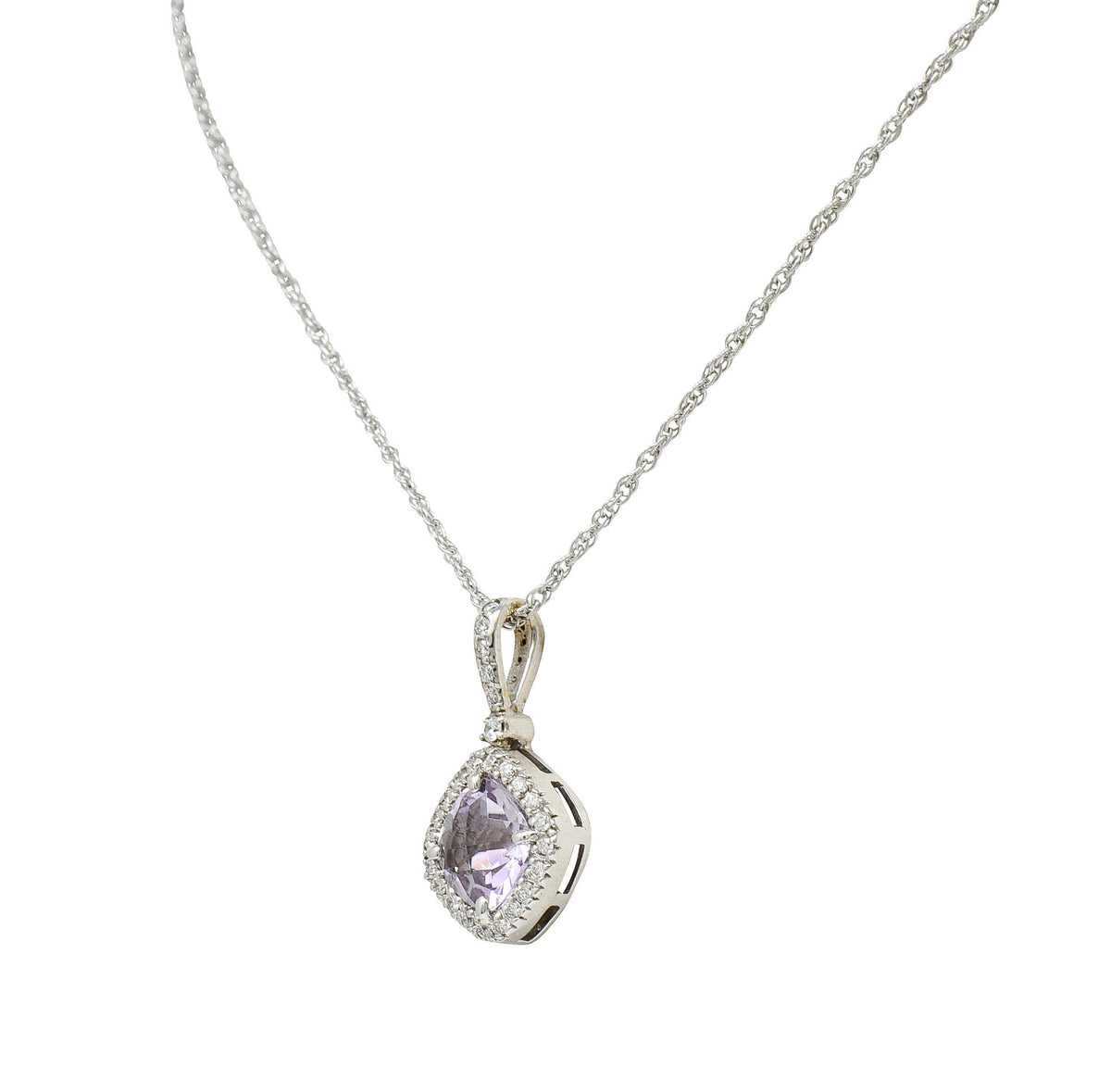 Checkerboard Cut Amethyst Diamond 18 Karat Gold Pendant NecklaceNecklace - Wilson's Estate Jewelry