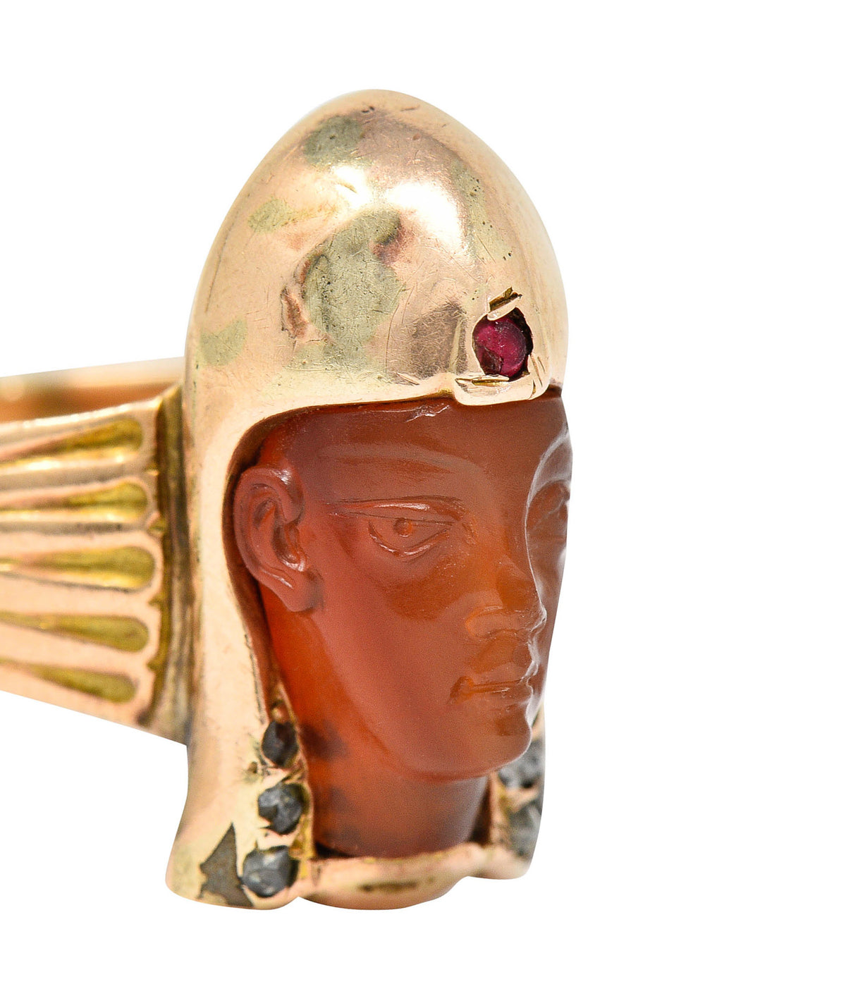 Victorian Egyptian Revival Carnelian Ruby Diamond 14 Karat Gold Pharaoh RingRing - Wilson's Estate Jewelry