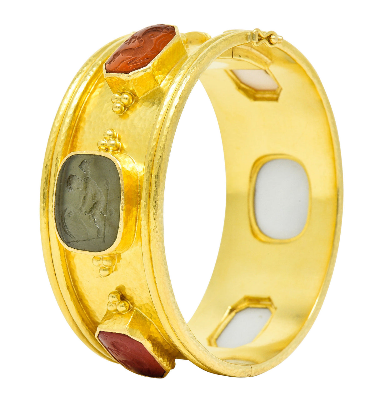 Elizabeth Locke Intaglio 19 Karat Hammered Gold Bangle Braceletbracelet - Wilson's Estate Jewelry