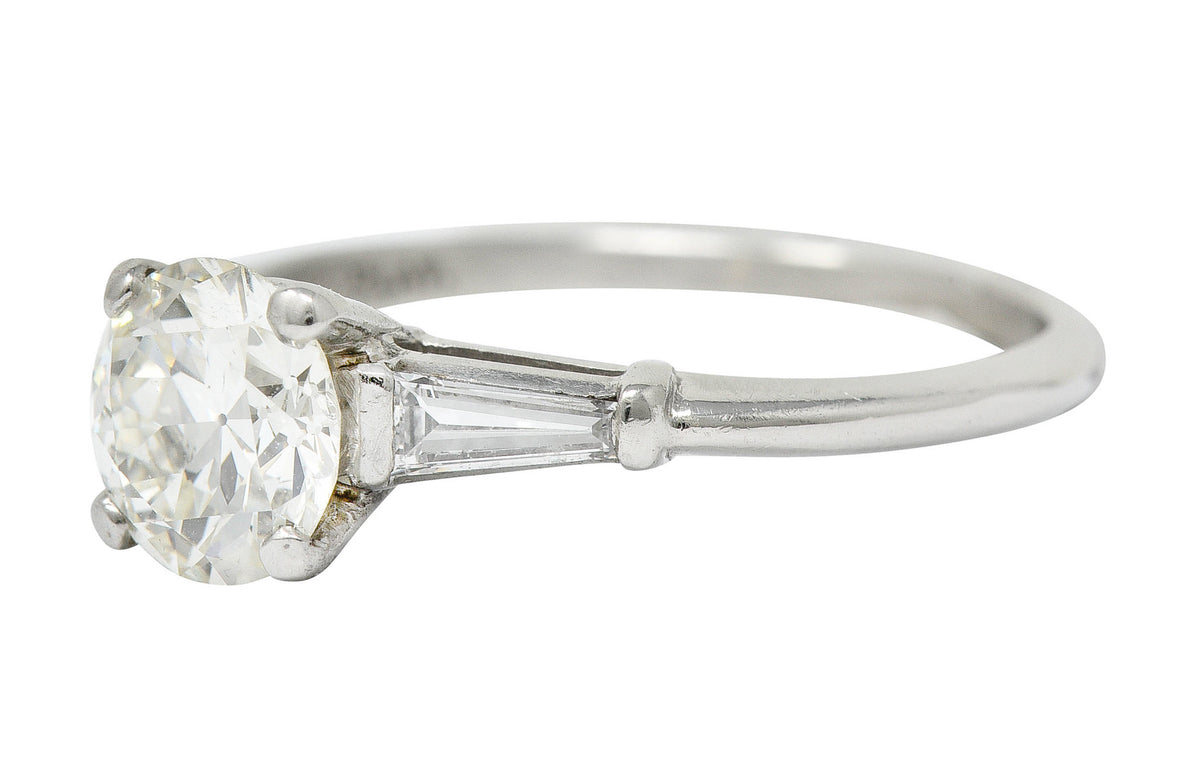 1950's Mid-Century 1.42 CTW Diamond Platinum Three Stone Engagement Ring GIARing - Wilson's Estate Jewelry