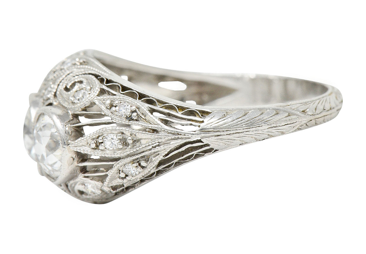 Art Deco 2.12 CTW Diamond Platinum Three Stone Bombe Band RingRing - Wilson's Estate Jewelry