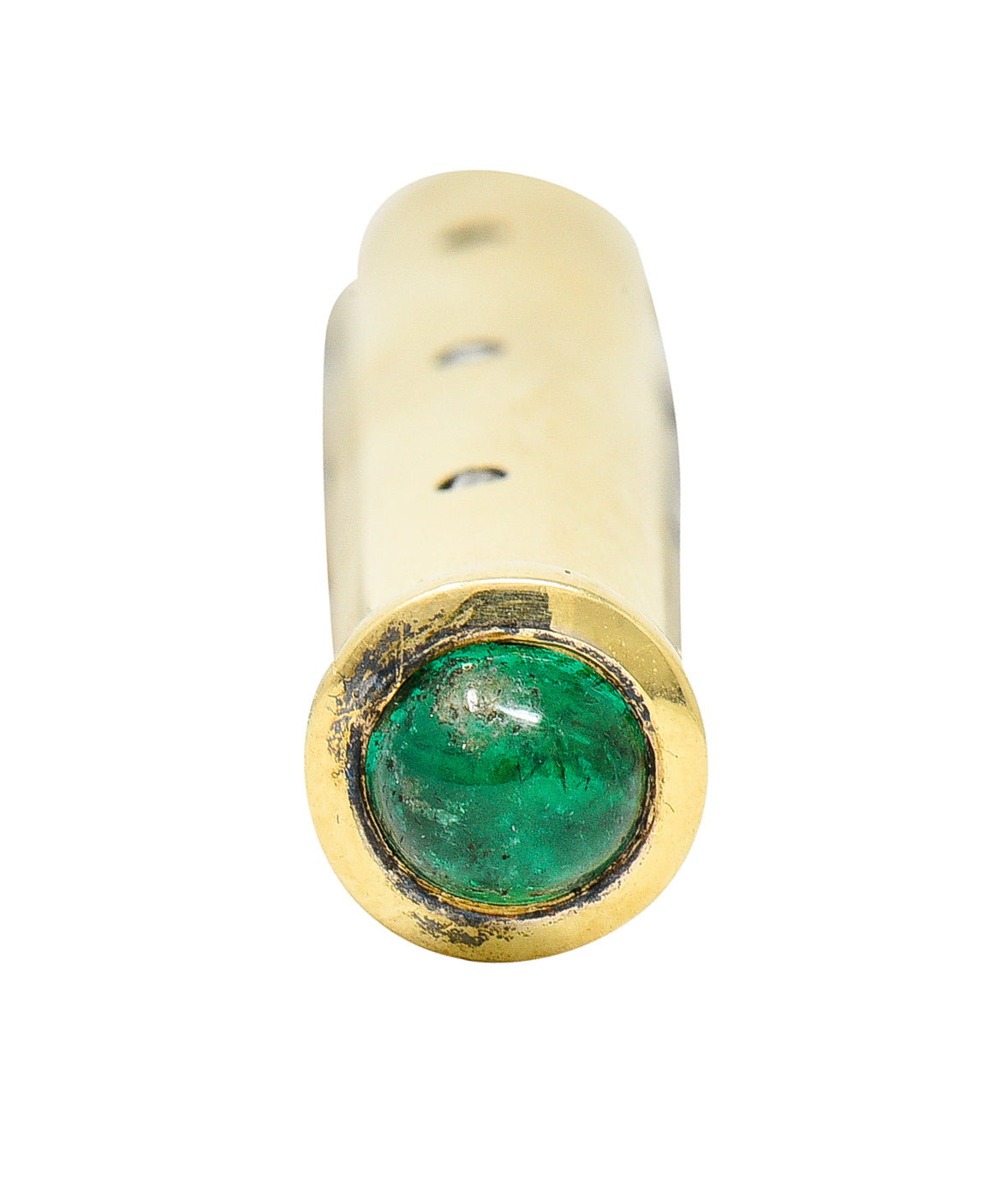 French Victorian Antique 1.15 CTW Emerald Diamond 18 Karat Yellow Gold Mechanical Pencil Chatelaine Pendant Charm Wilson's Estate Jewelry