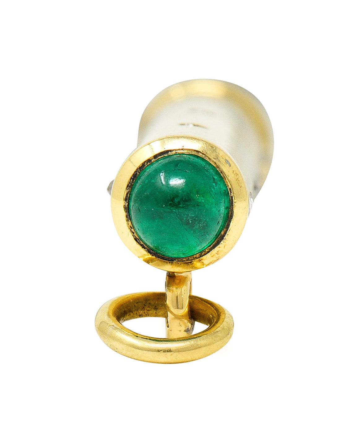 French Victorian Antique 1.15 CTW Emerald Diamond 18 Karat Yellow Gold Mechanical Pencil Chatelaine Pendant Charm Wilson's Estate Jewelry