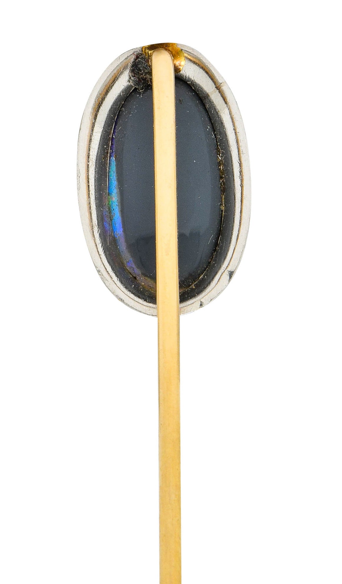 Edwardian Black Opal Platinum 14 Karat Gold Scrolled Stickpin - Wilson's Estate Jewelry