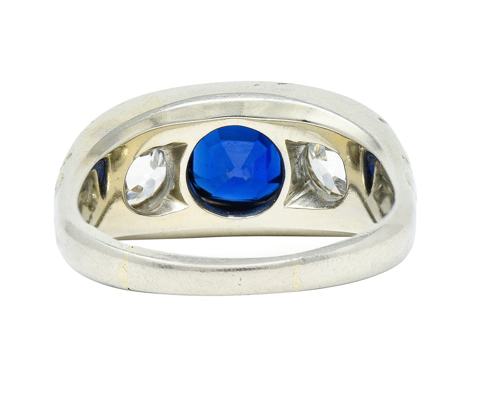 Retro 3.05 CTW No Heat Sapphire Diamond 18 Karat White Gold Gypsy Unisex Ring GIARing - Wilson's Estate Jewelry