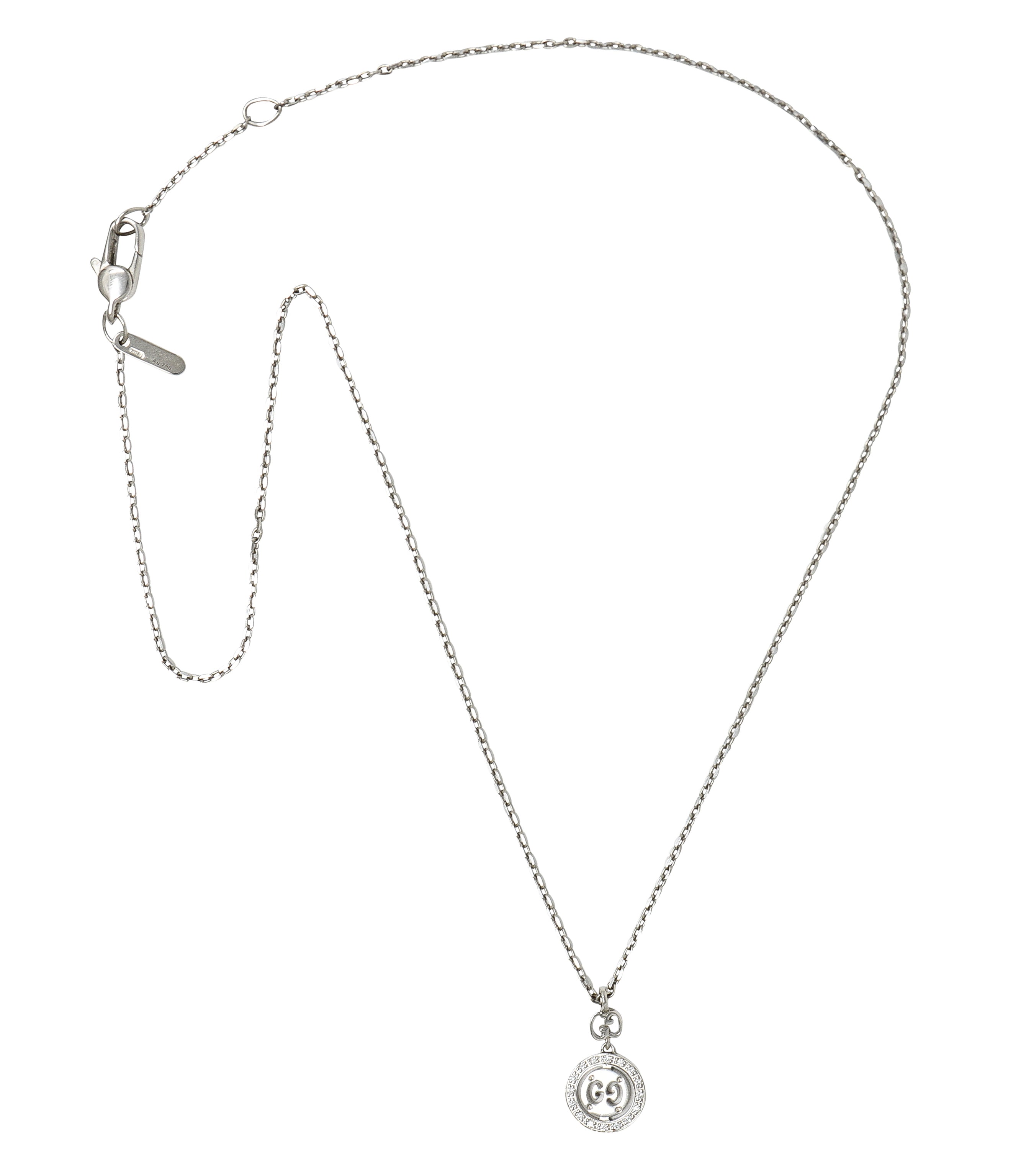 Gucci 2000 Diamond 18 Karat White Gold Double GG Twirl Brit Vintage Pendant Necklace Wilson's Estate Jewelry
