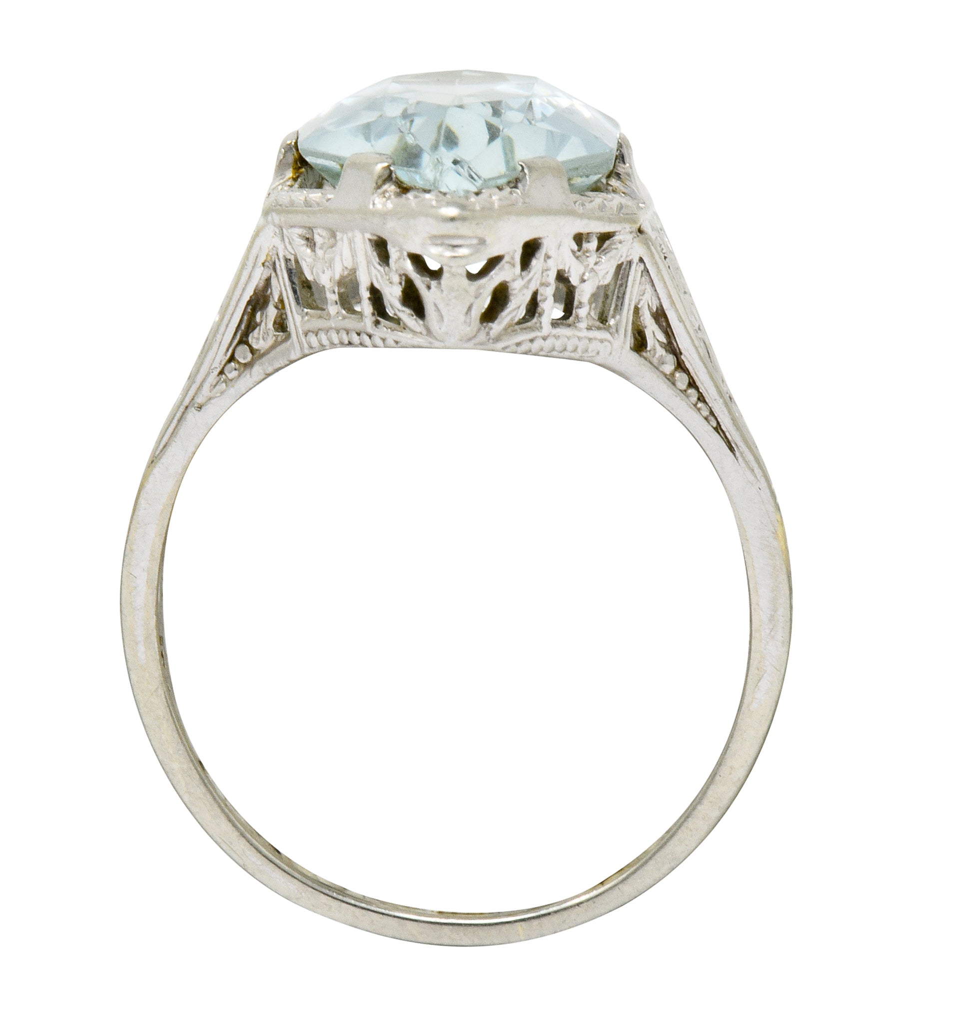 Art Deco Aquamarine 18 Karat White Gold Navette Dinner Ring - Wilson's Estate Jewelry