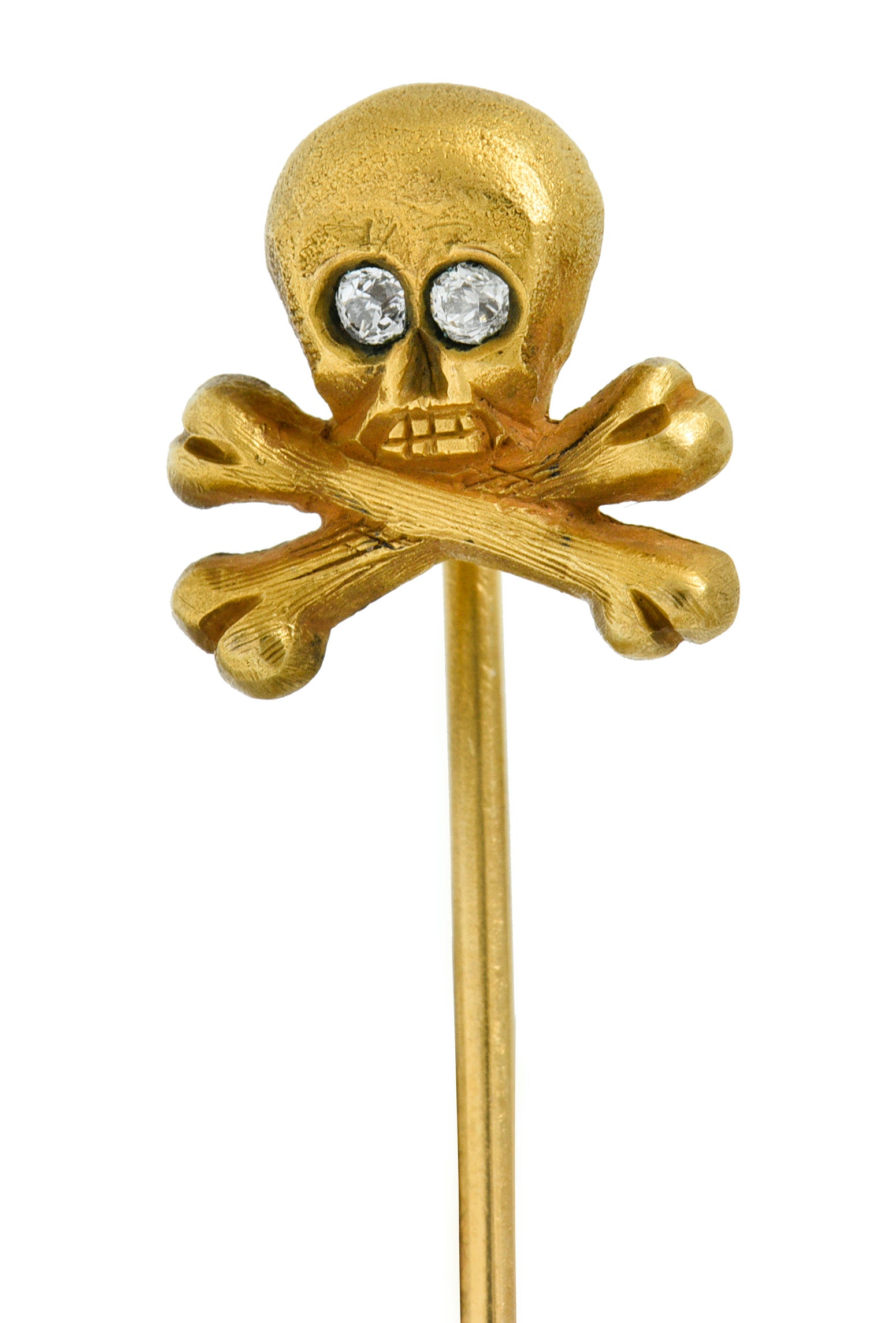 Victorian Old European Cut Diamond 14 Karat Gold Skull Crossbones StickpinStick Pin - Wilson's Estate Jewelry