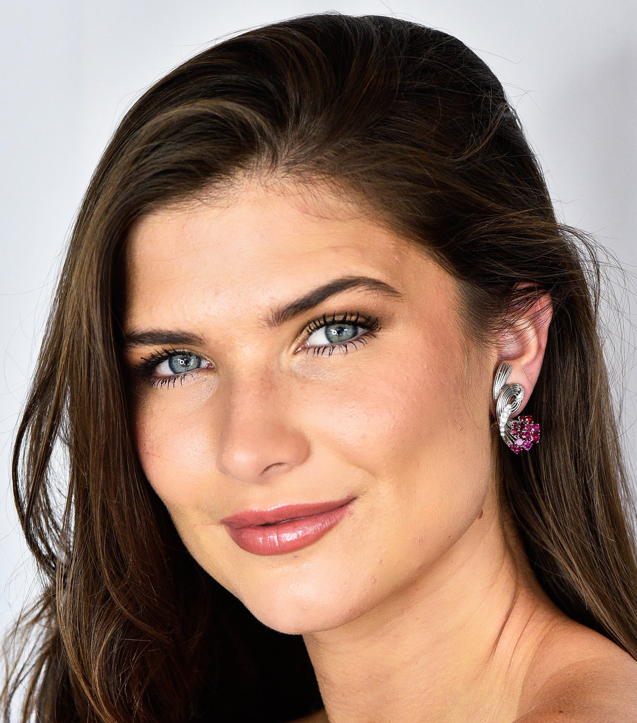 Retro 4.65 CTW Ruby Diamond Platinum Spiraling Ear-Clip EarringsEarrings - Wilson's Estate Jewelry