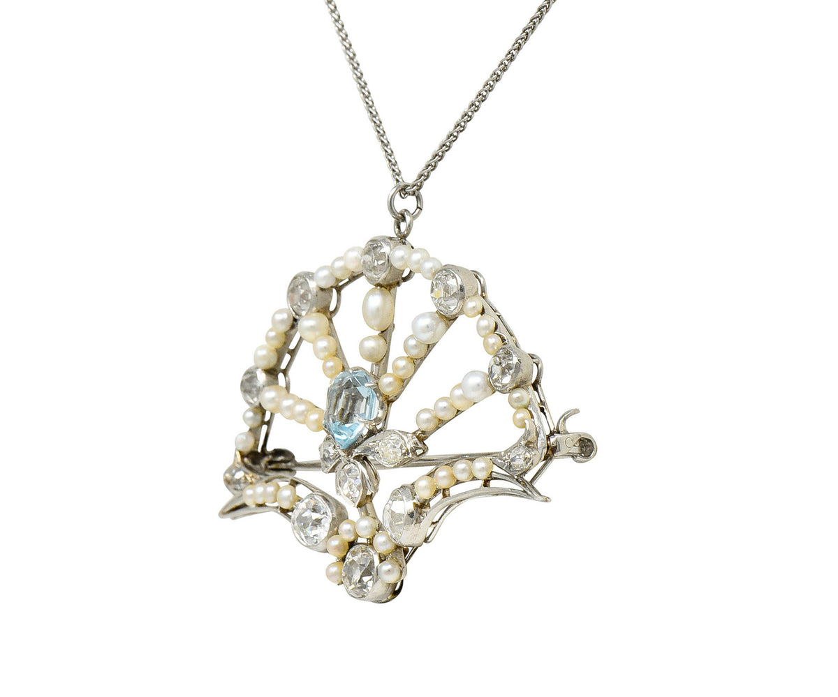 1910 Frank Walter Lawrence Pearl Diamond Platinum Fanned Pendant Brooch NecklaceNecklace - Wilson's Estate Jewelry
