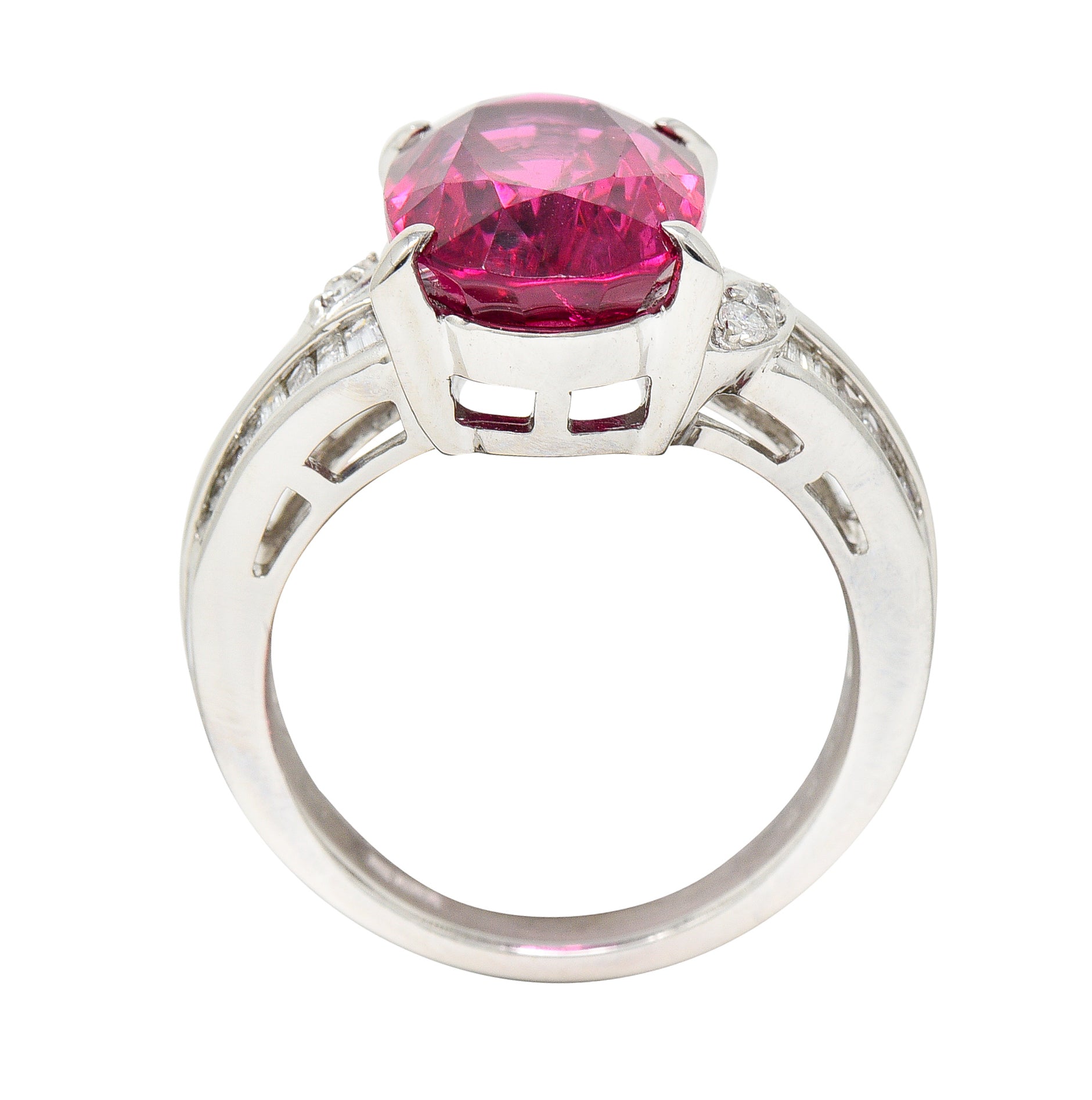 Contemporary 7.54 CTW Rubellite Tourmaline Diamond Platinum Cocktail RingRings - Wilson's Estate Jewelry