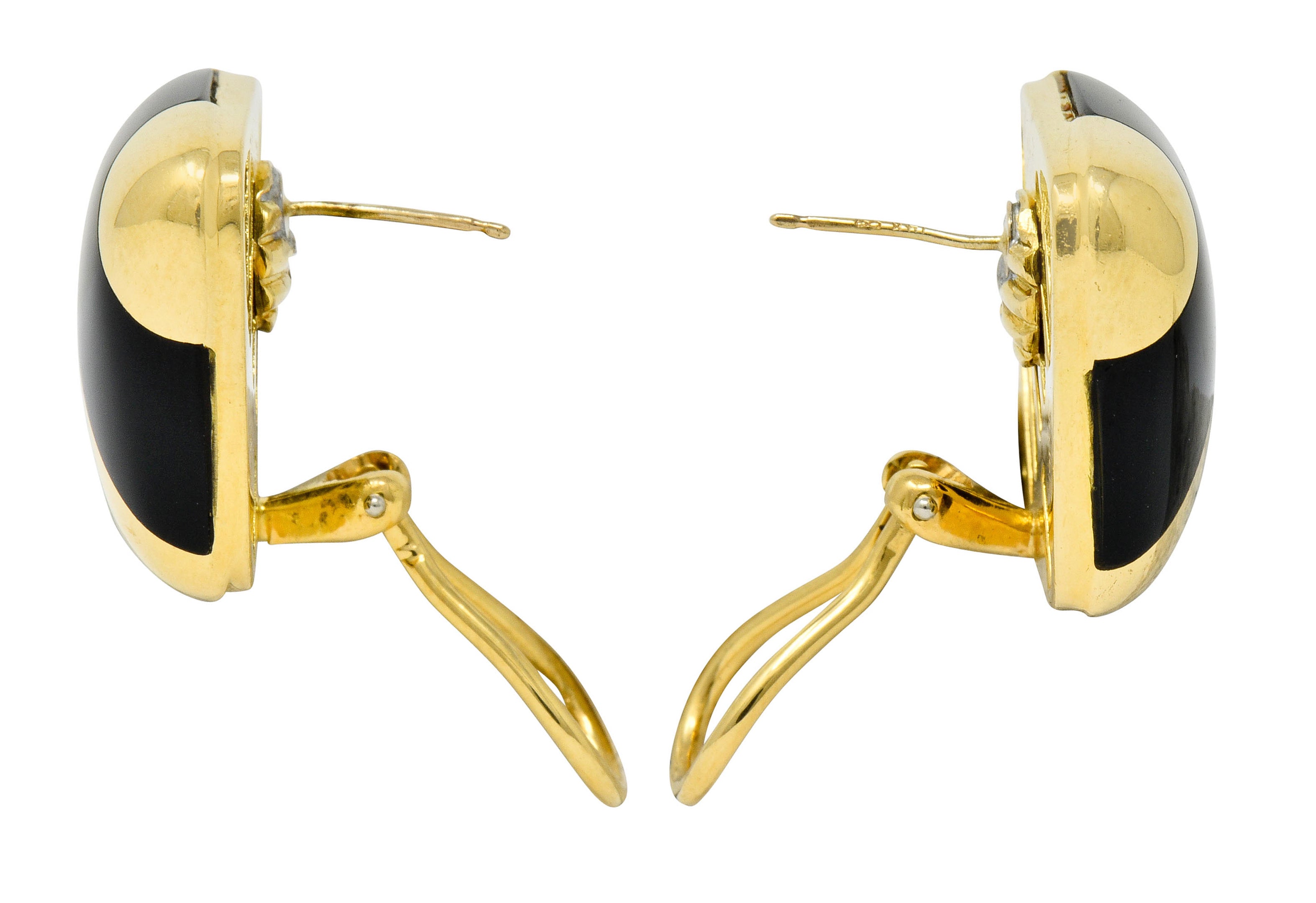 Vintage Onyx 18 Karat Gold Striped Cushion Earrings Contemporary - Wilson's Estate Jewelry