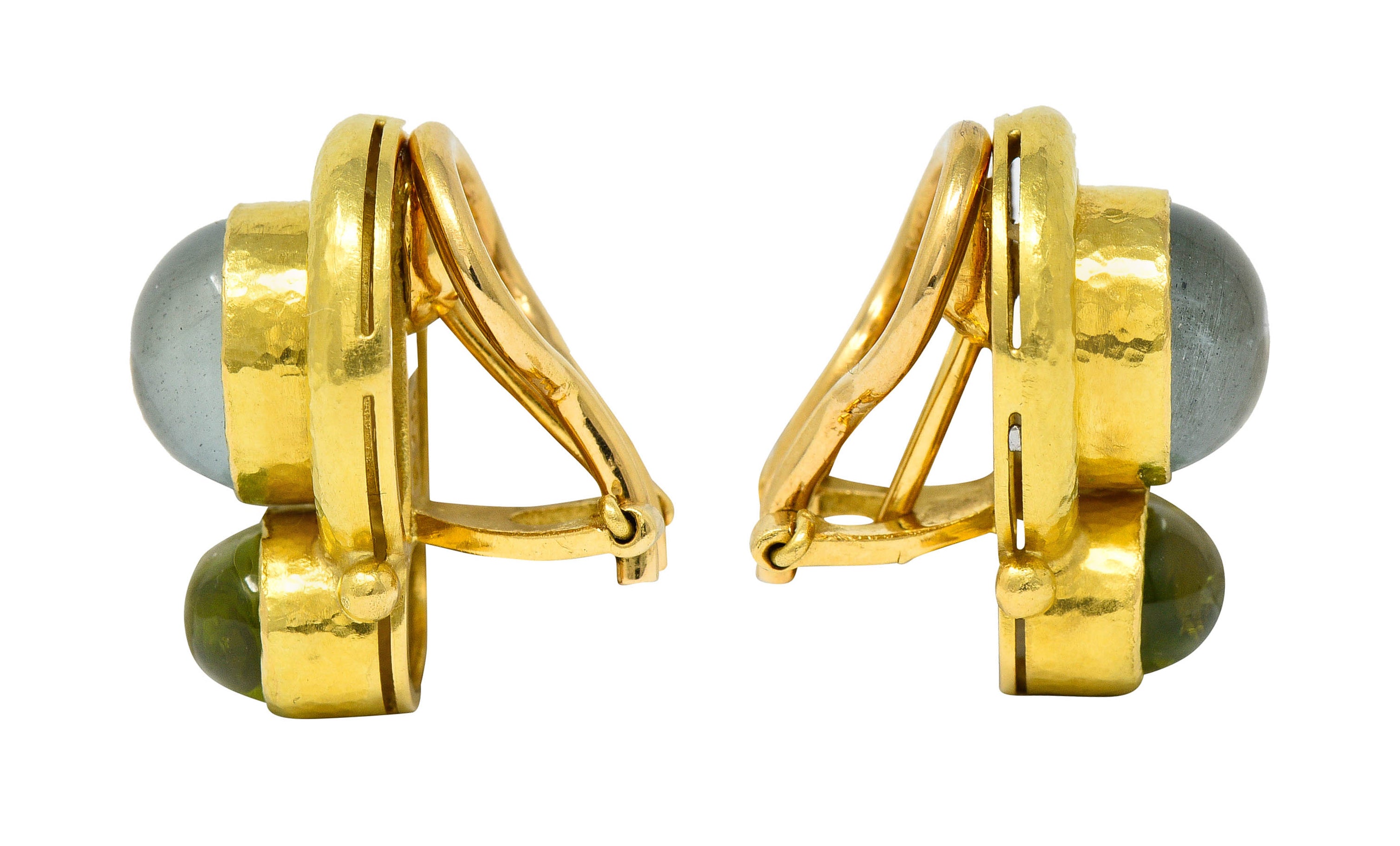 Elizabeth Locke Labradorite Peridot 18 Karat Gold Hammered EarringsEarrings - Wilson's Estate Jewelry