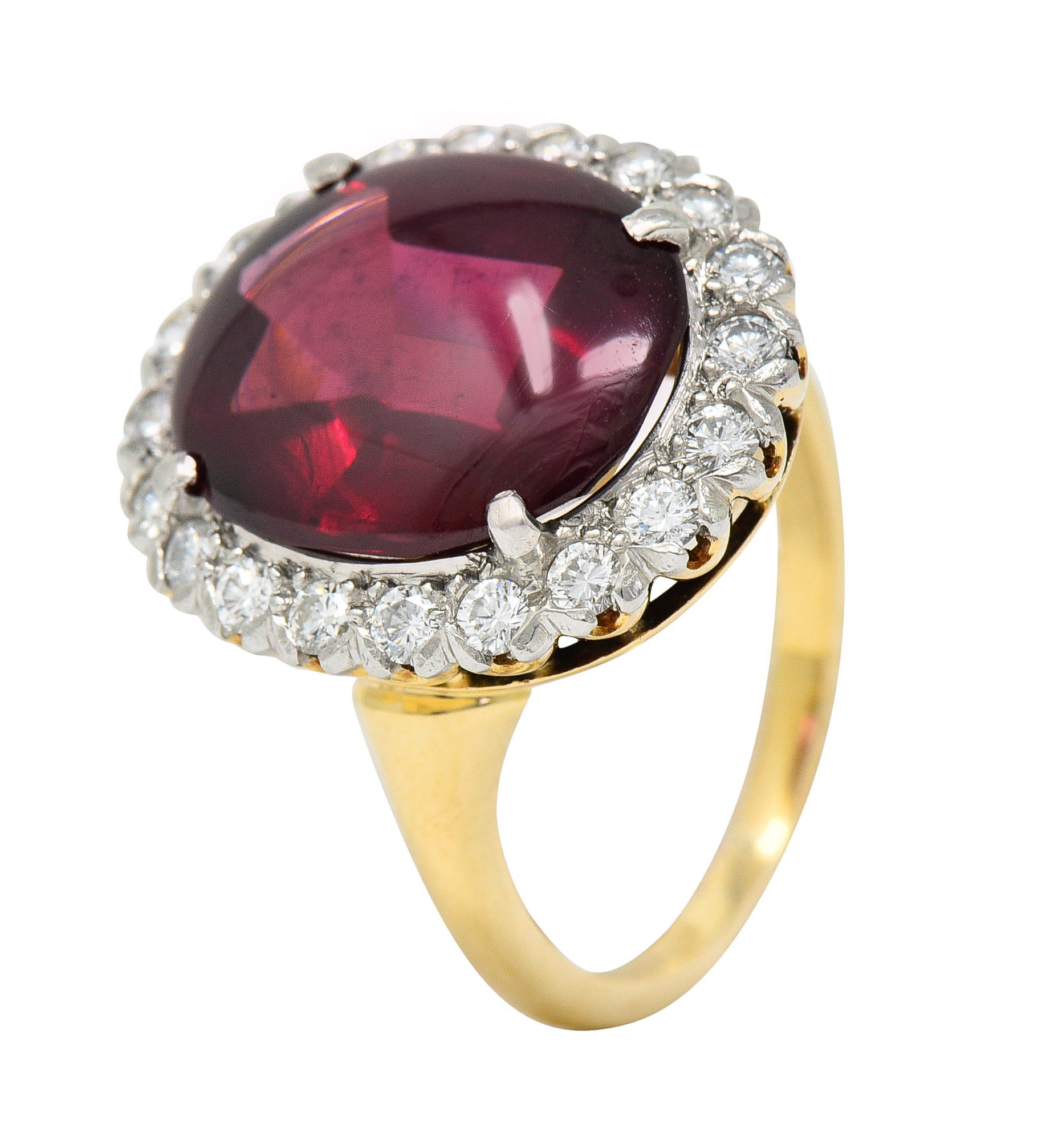 F&F Felger Garnet Cabochon Diamond Platinum-Topped 14 Karat Gold Cluster RingRing - Wilson's Estate Jewelry