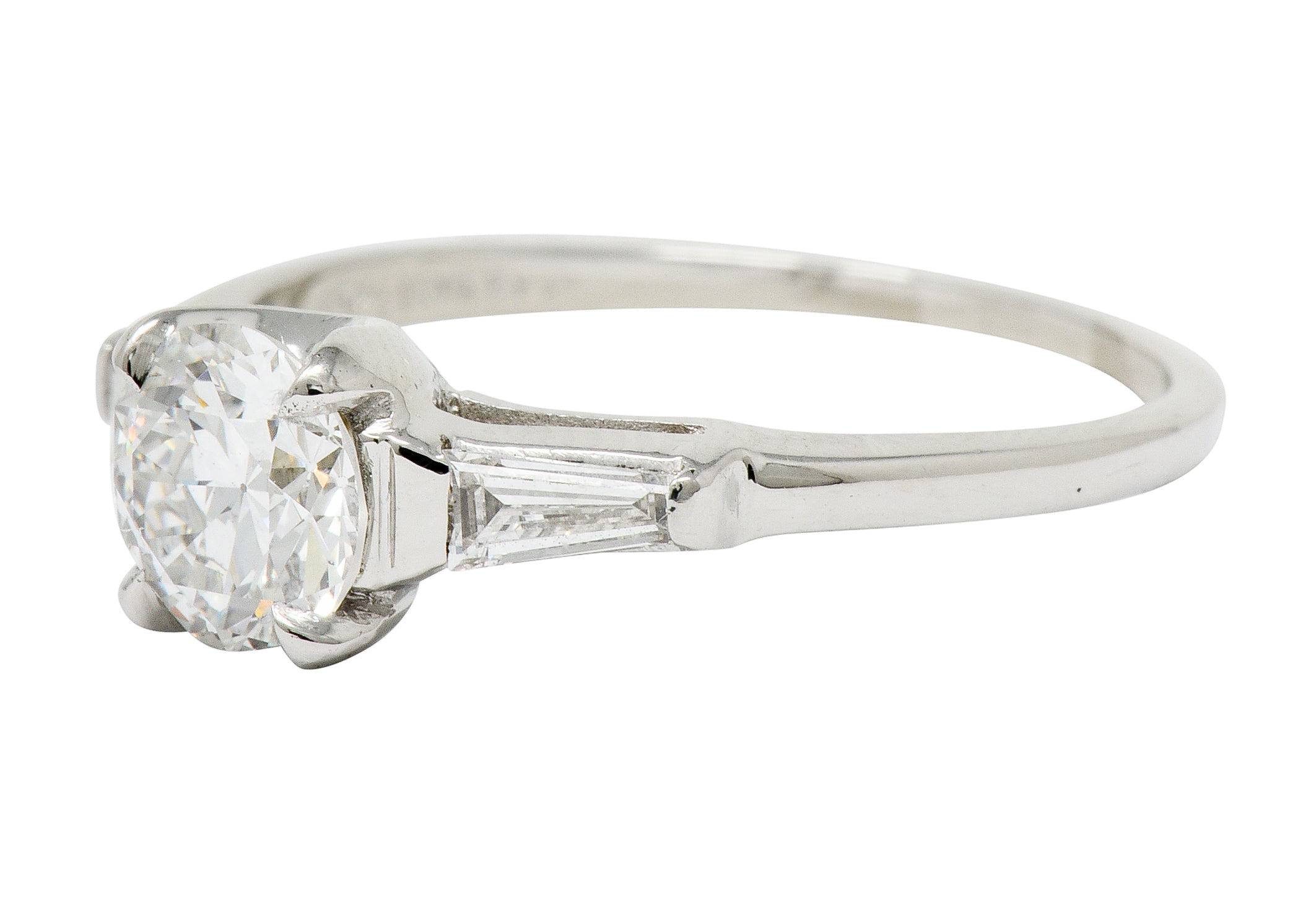 1950's Mid-Century 1.40 CTW Diamond Platinum Three Stone Engagement Ring GIA - Wilson's Estate Jewelry