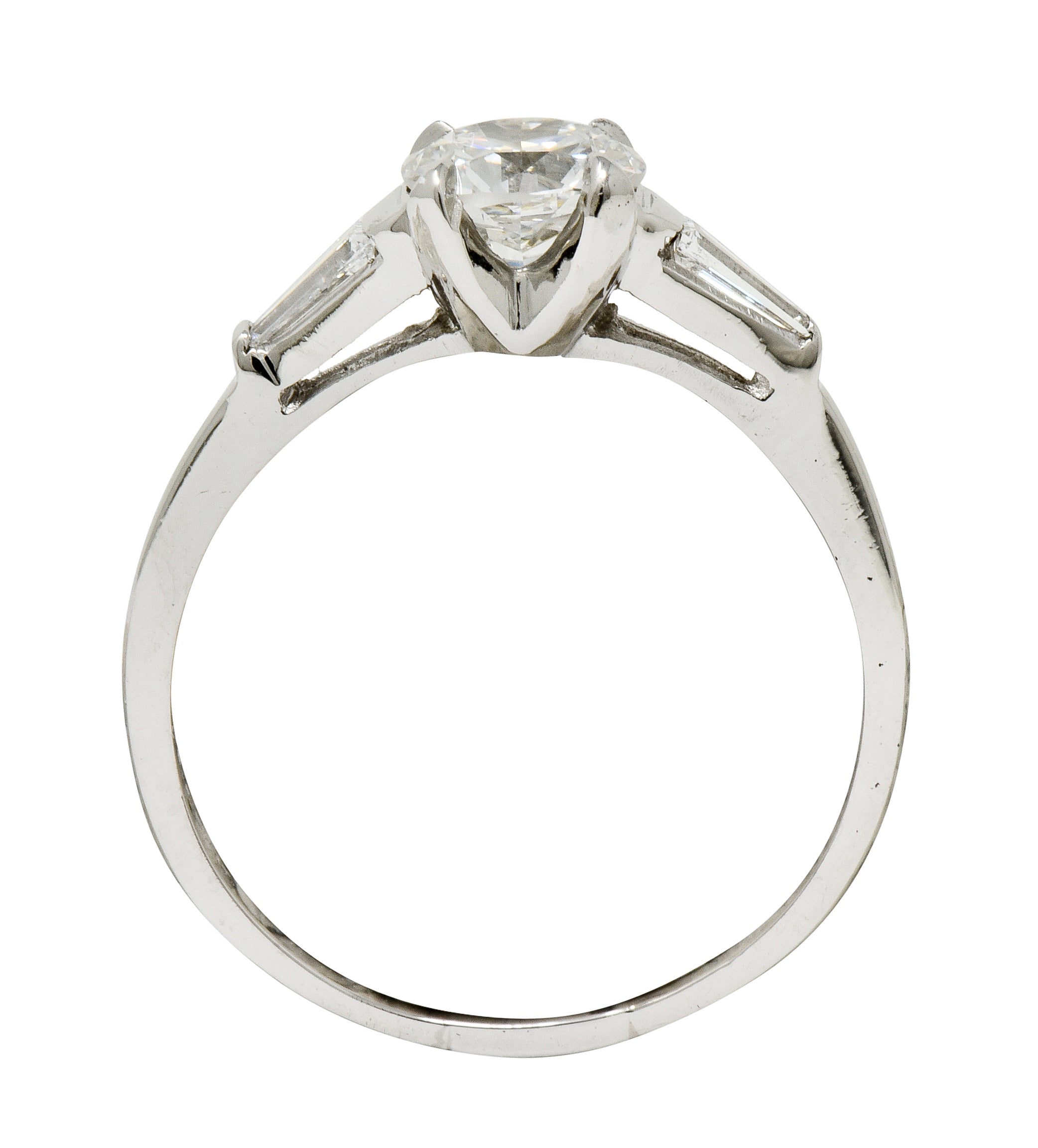 1950's Mid-Century 1.40 CTW Diamond Platinum Three Stone Engagement Ring GIA - Wilson's Estate Jewelry