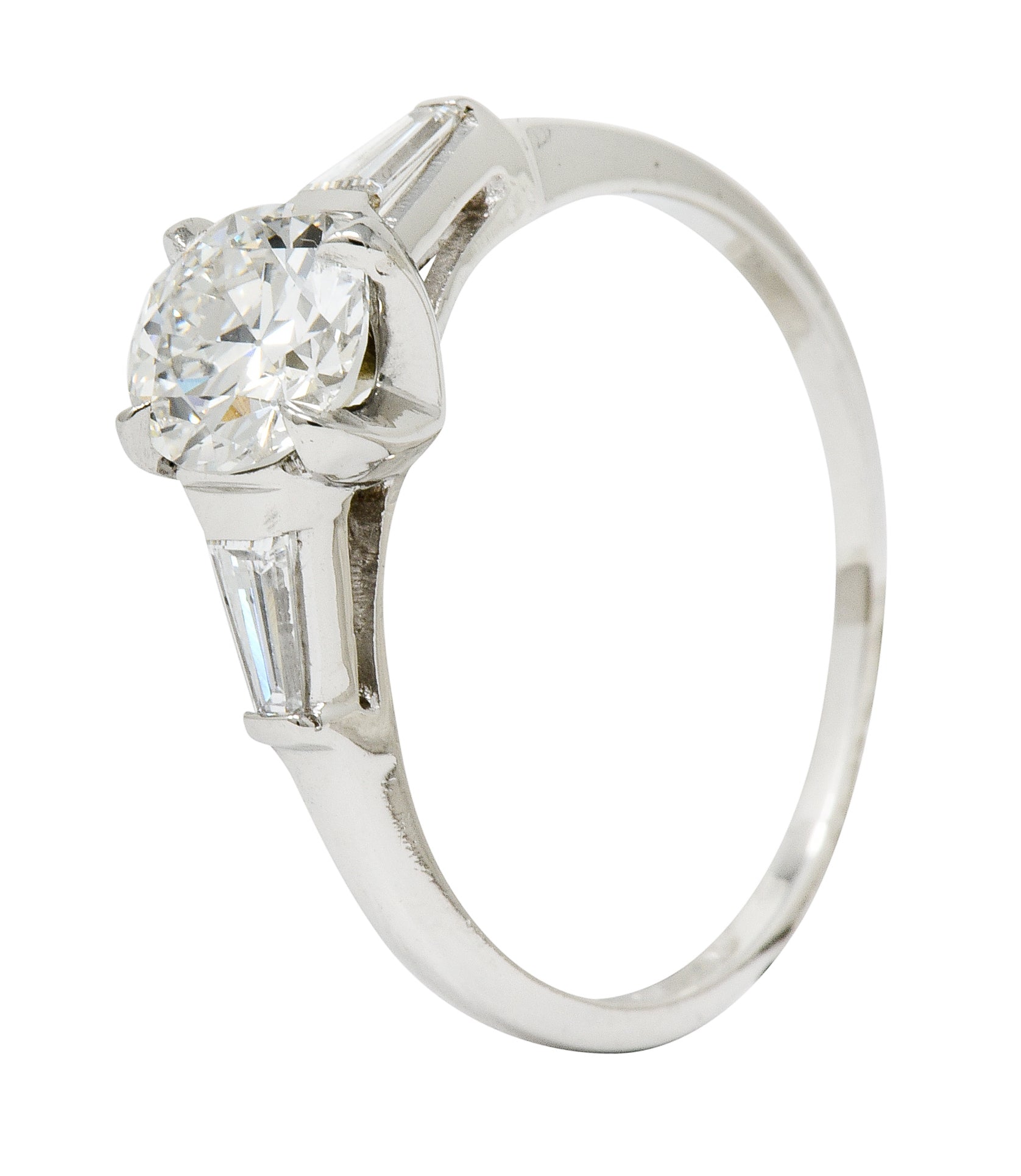 1950's Mid-Century 1.40 CTW Diamond Platinum Three Stone Engagement Ring GIA - Wilson's Estate Jewelry