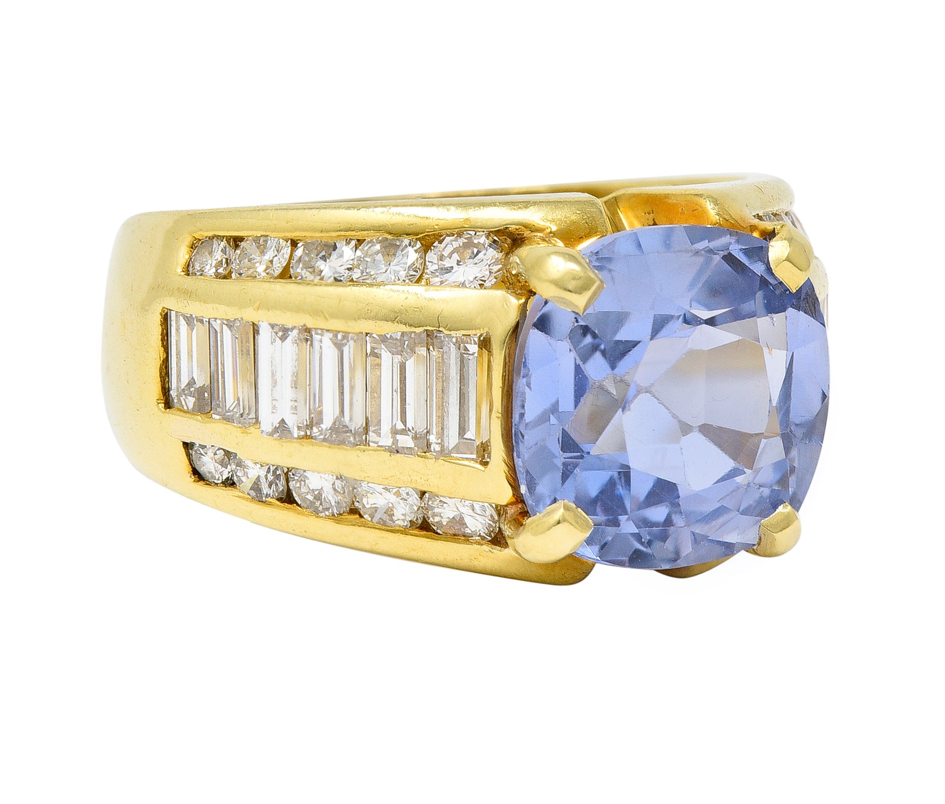 1980's 5.55 CTW No Heat Ceylon Sapphire Diamond 18 Karat Gold Vintage Ring GIA