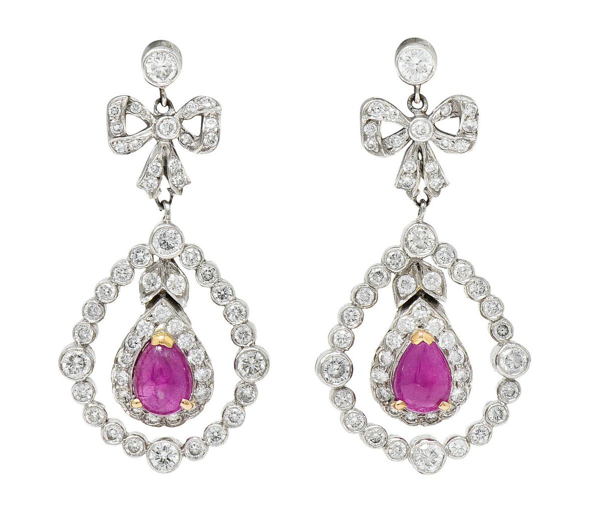 1950's Mid-Century 4.60 CTW Diamond Ruby 18 Karat Two-Tone Gold Drop EarringsEarrings - Wilson's Estate Jewelry