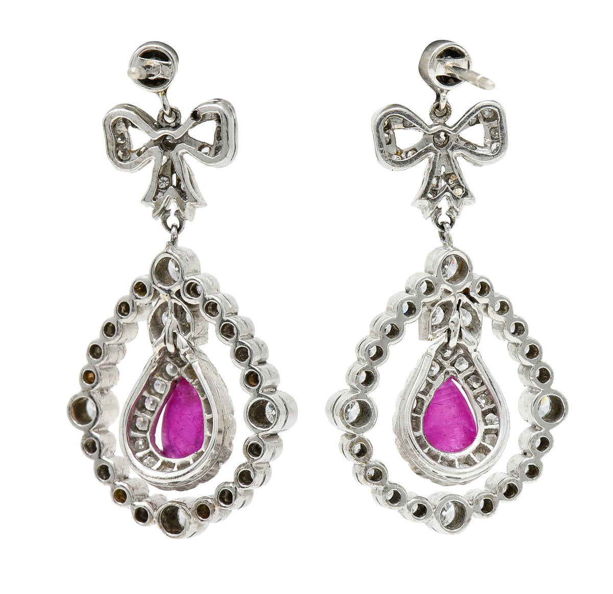 1950's Mid-Century 4.60 CTW Diamond Ruby 18 Karat Two-Tone Gold Drop EarringsEarrings - Wilson's Estate Jewelry