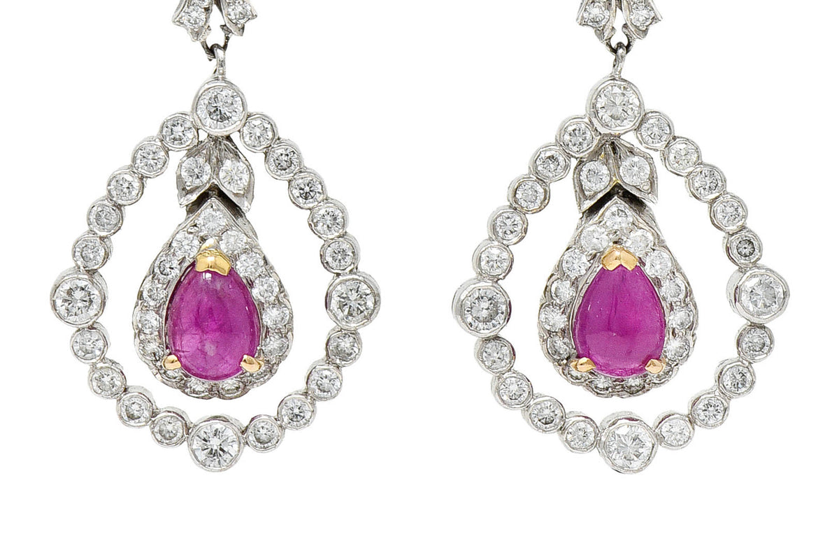 1950's Mid-Century 4.60 CTW Diamond Ruby 18 Karat Two-Tone Gold Drop EarringsEarrings - Wilson's Estate Jewelry