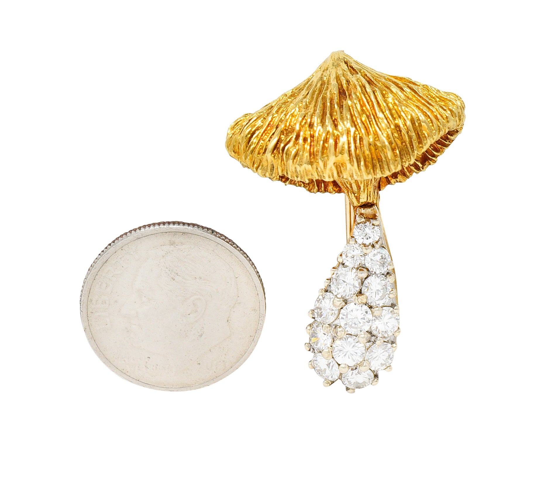 1970's Rosenthal 1.25 CTW Pave Diamond 18 Karat Two-Tone Gold Mushroom BroochBrooch - Wilson's Estate Jewelry