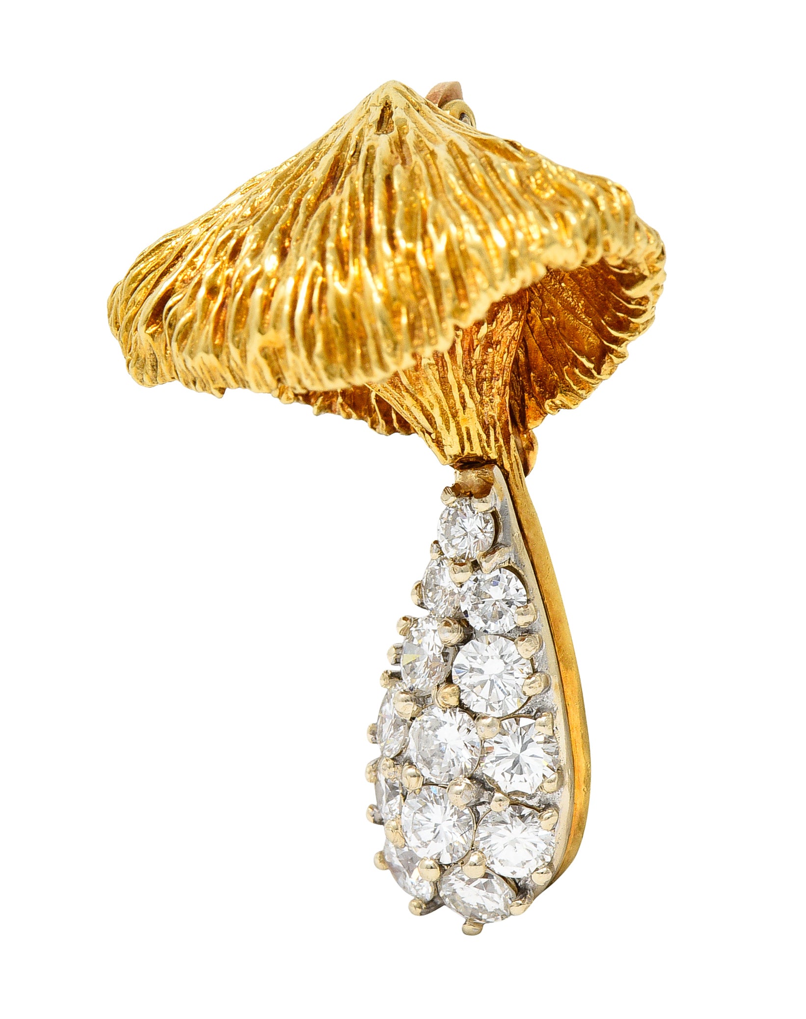 1970's Rosenthal 1.25 CTW Pave Diamond 18 Karat Two-Tone Gold Mushroom BroochBrooch - Wilson's Estate Jewelry