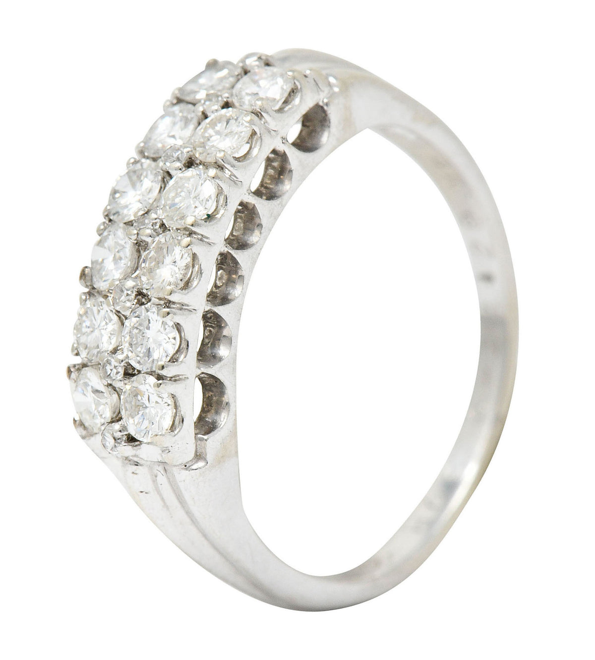 1929 Art Deco 1.00 CTW Diamond 14 Karat White Gold Double Row Band RingRing - Wilson's Estate Jewelry