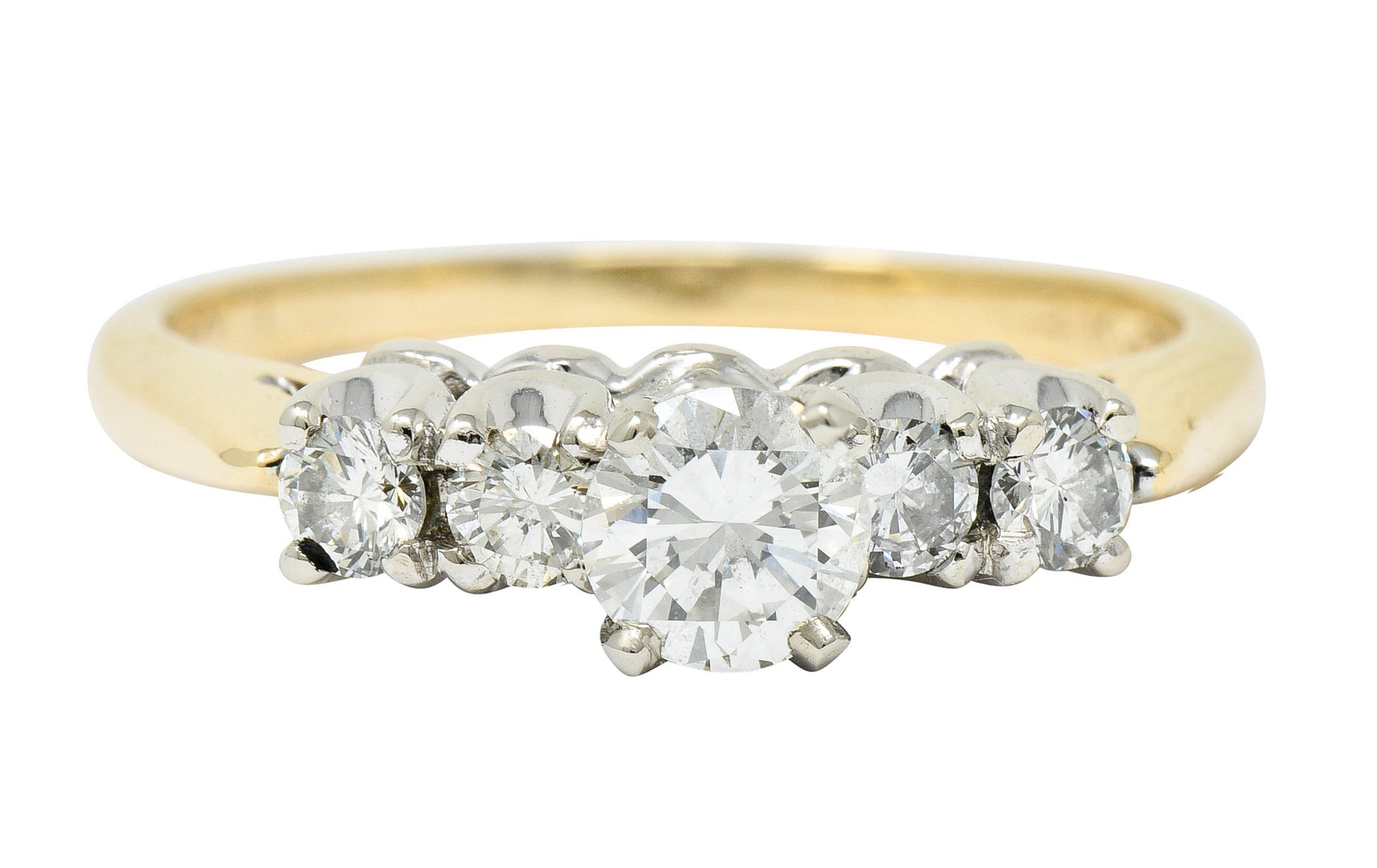 Vintage 0.81 CTW Diamond 14 Karat Gold Platinum Five Stone Engagement Ring - Wilson's Estate Jewelry
