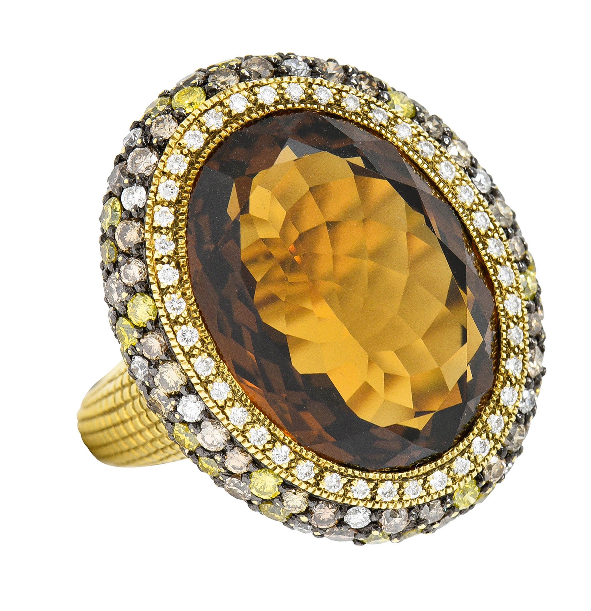 Judith Ripka Citrine Diamond & Fancy Colored Diamond 18 Karat Gold Monaco RingRing - Wilson's Estate Jewelry