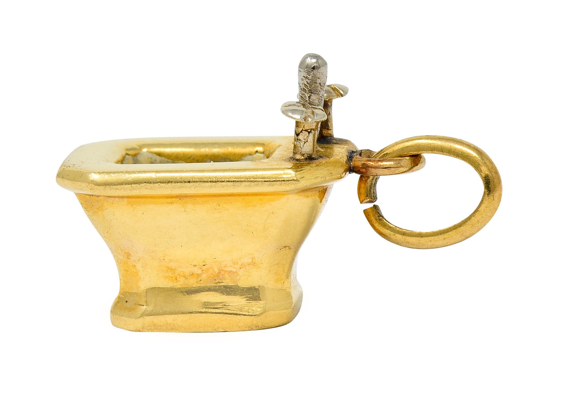 French Art Deco Enamel 18 Karat Gold Powder Room Sink Charm - Wilson's Estate Jewelry