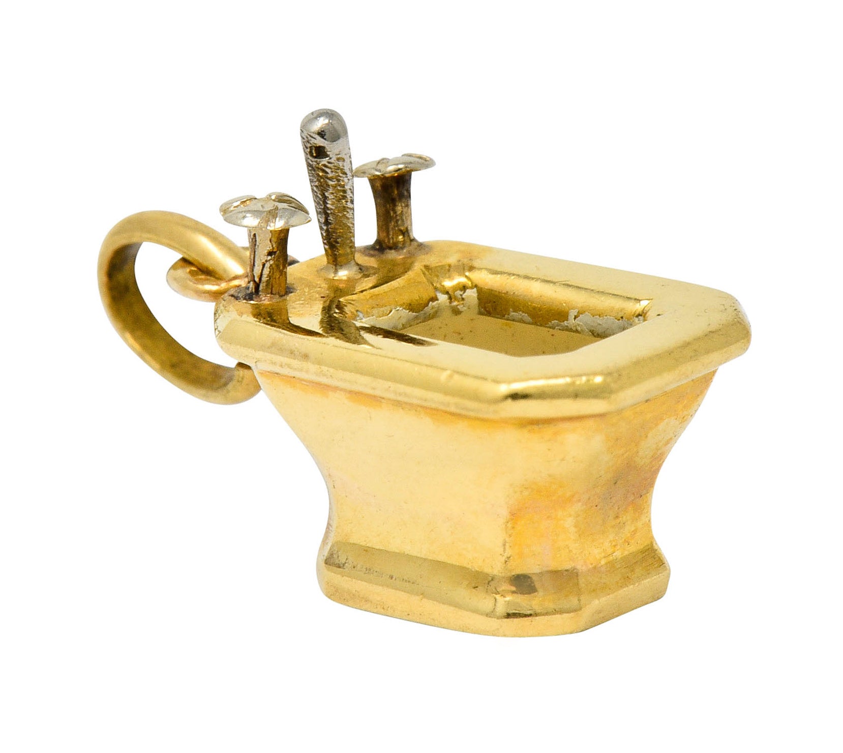 French Art Deco Enamel 18 Karat Gold Powder Room Sink Charm - Wilson's Estate Jewelry