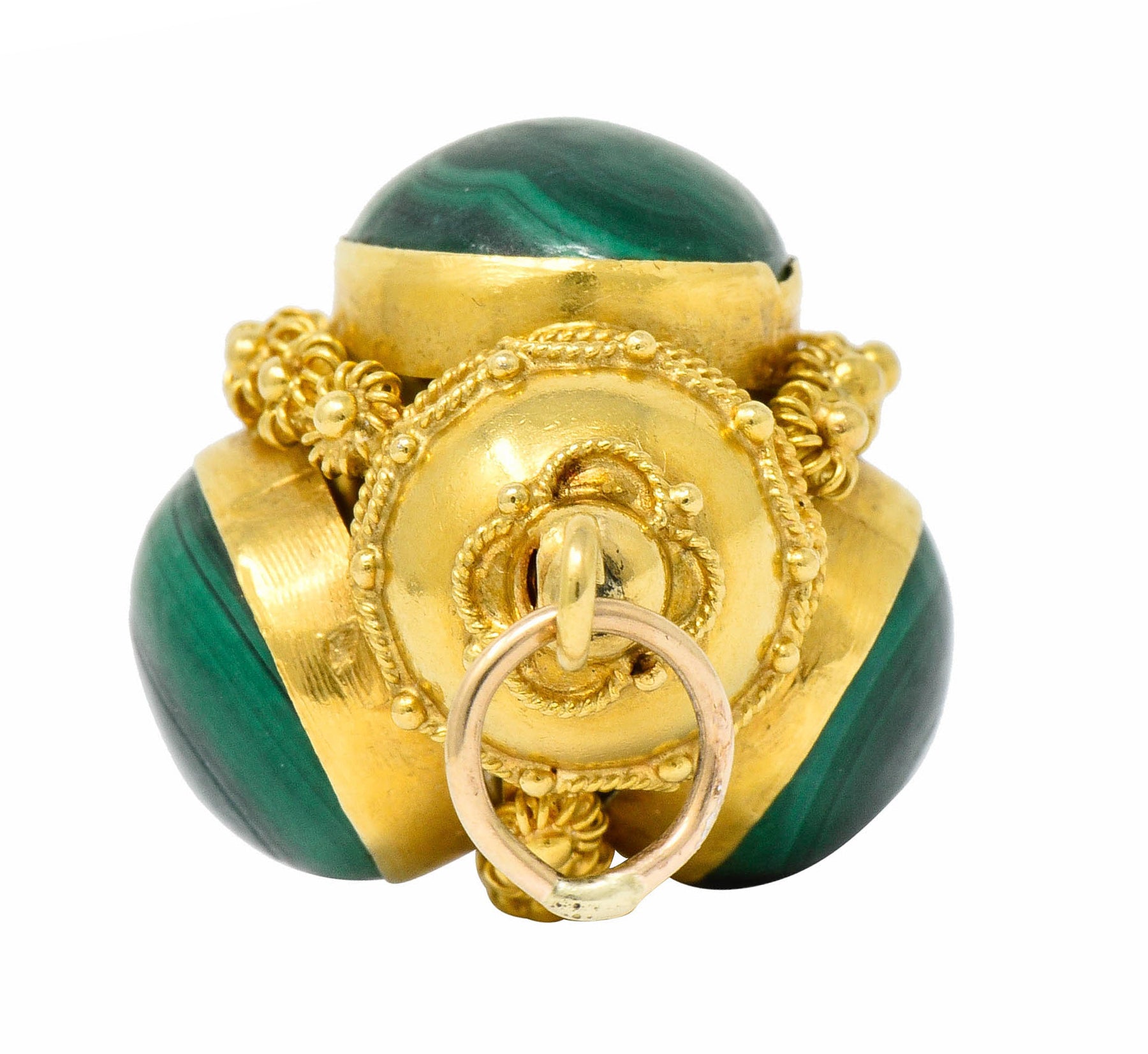 Vintage Malachite Cabochon 18 Karat Gold Decorous Pendant - Wilson's Estate Jewelry