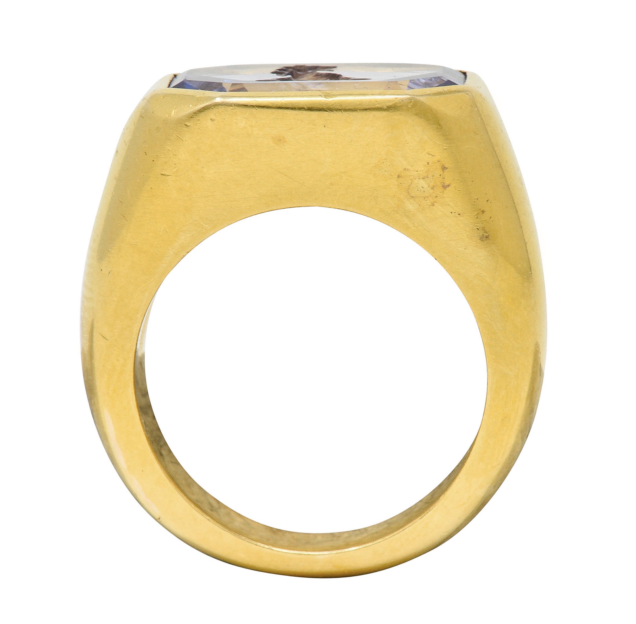 Substantial 13.10 CTW Color-Change No Heat Sapphire Intaglio 22 Karat Gold Signet Ring GIARing - Wilson's Estate Jewelry